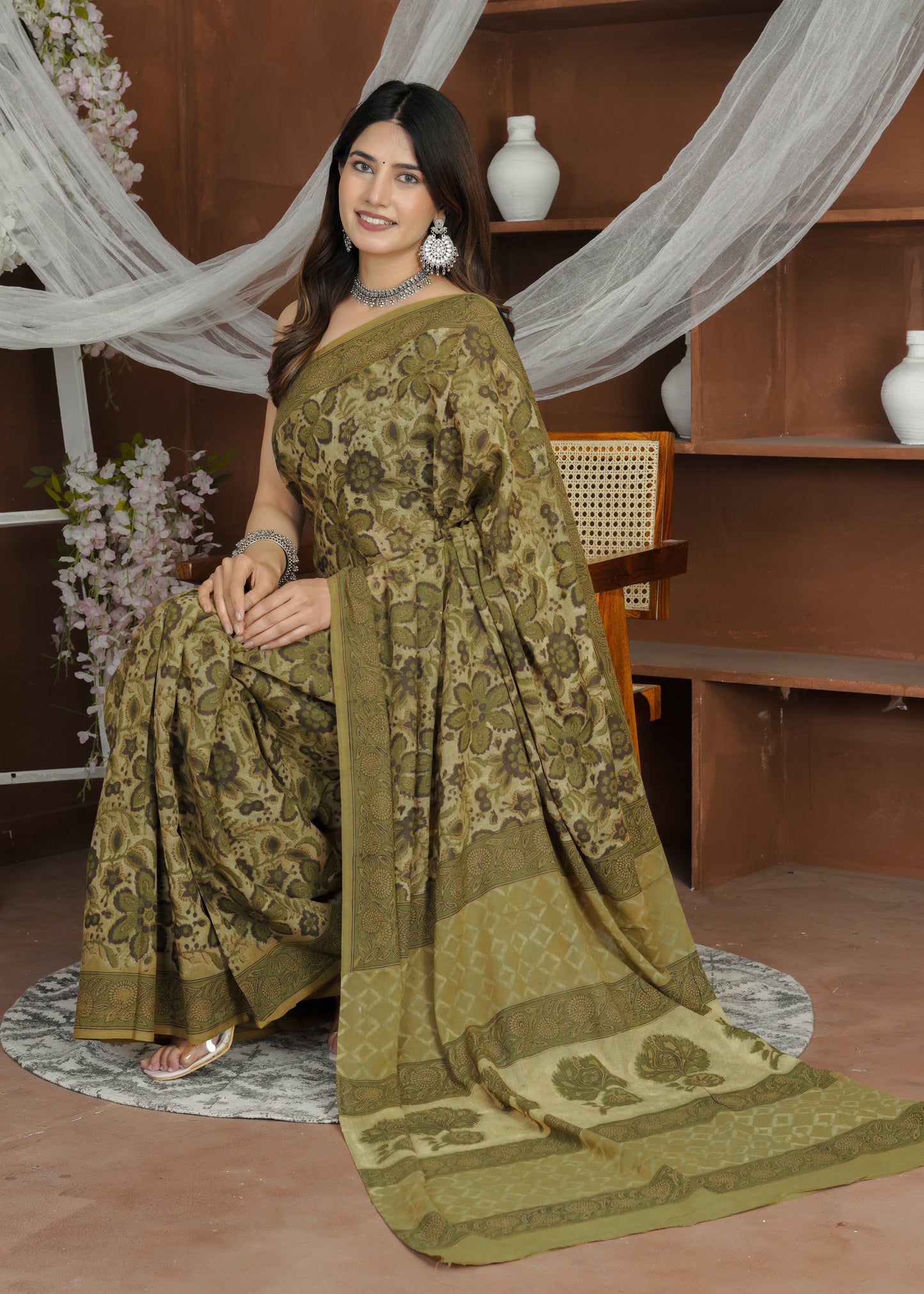 Heena: Ajrak Pure Mul Cotton Saree