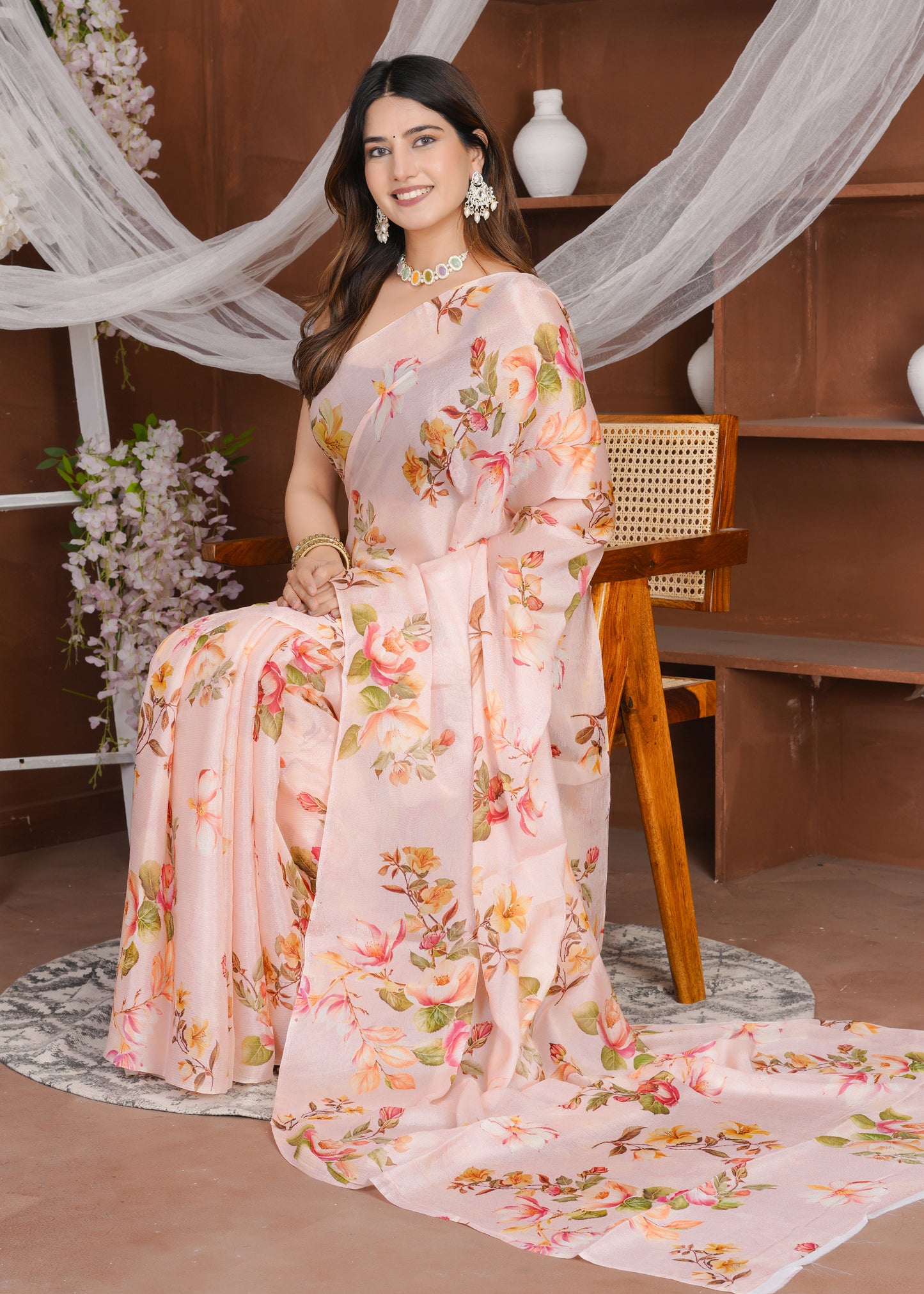 Aahana Pale Rose Pure Chinon Saree