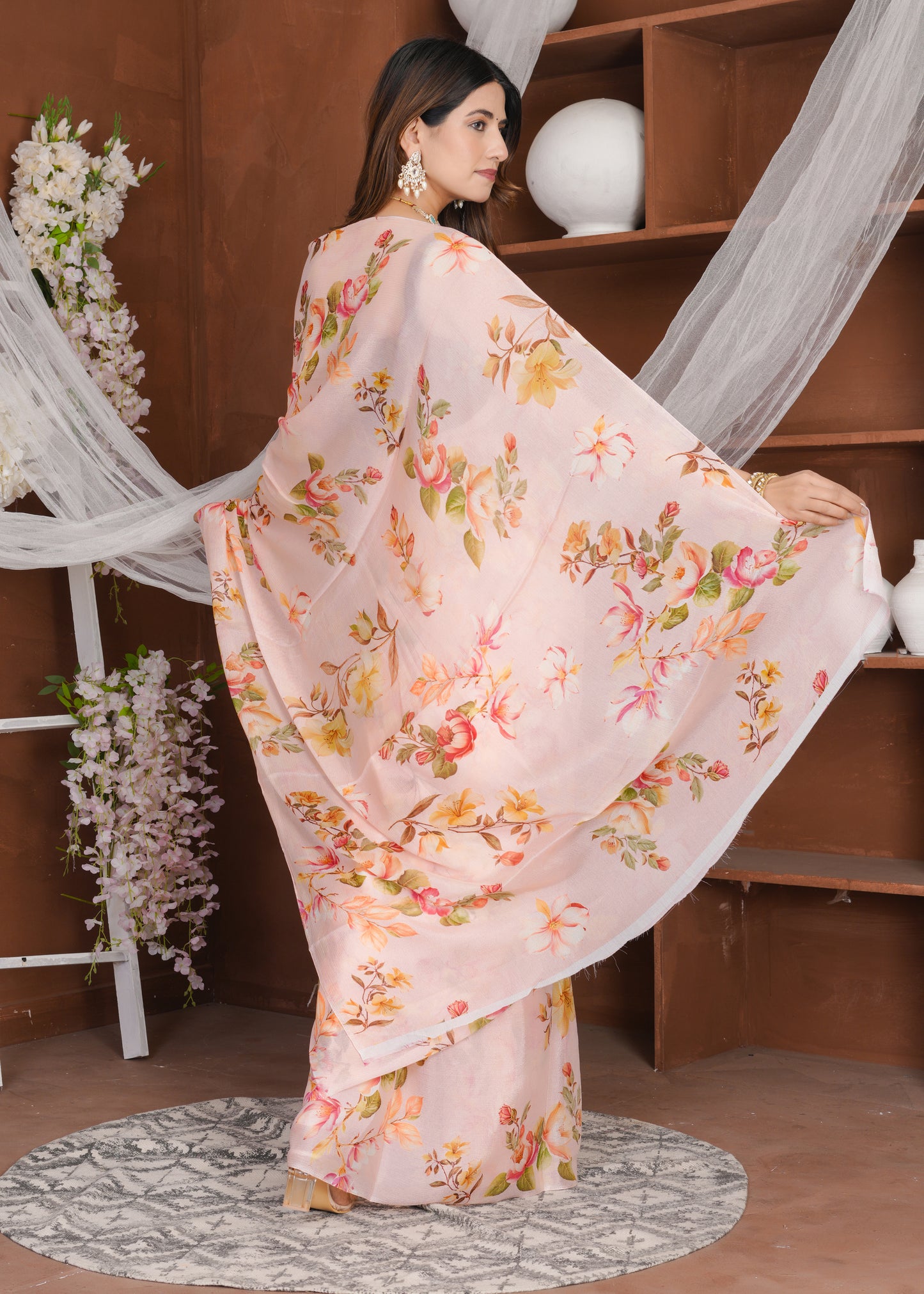 Aahana Pale Rose Pure Chinon Saree