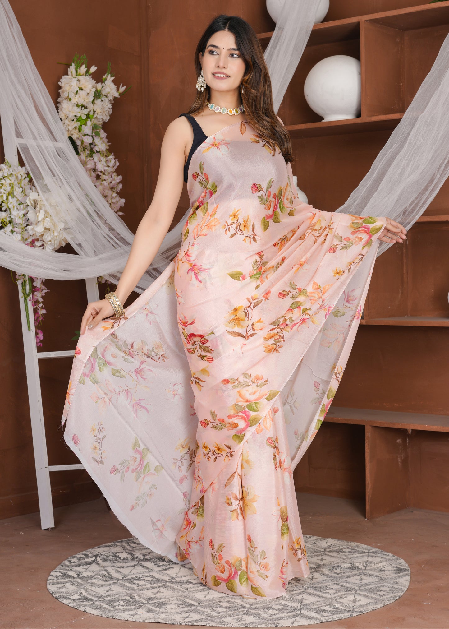 Aahana Pale Rose Pure Chinon Saree