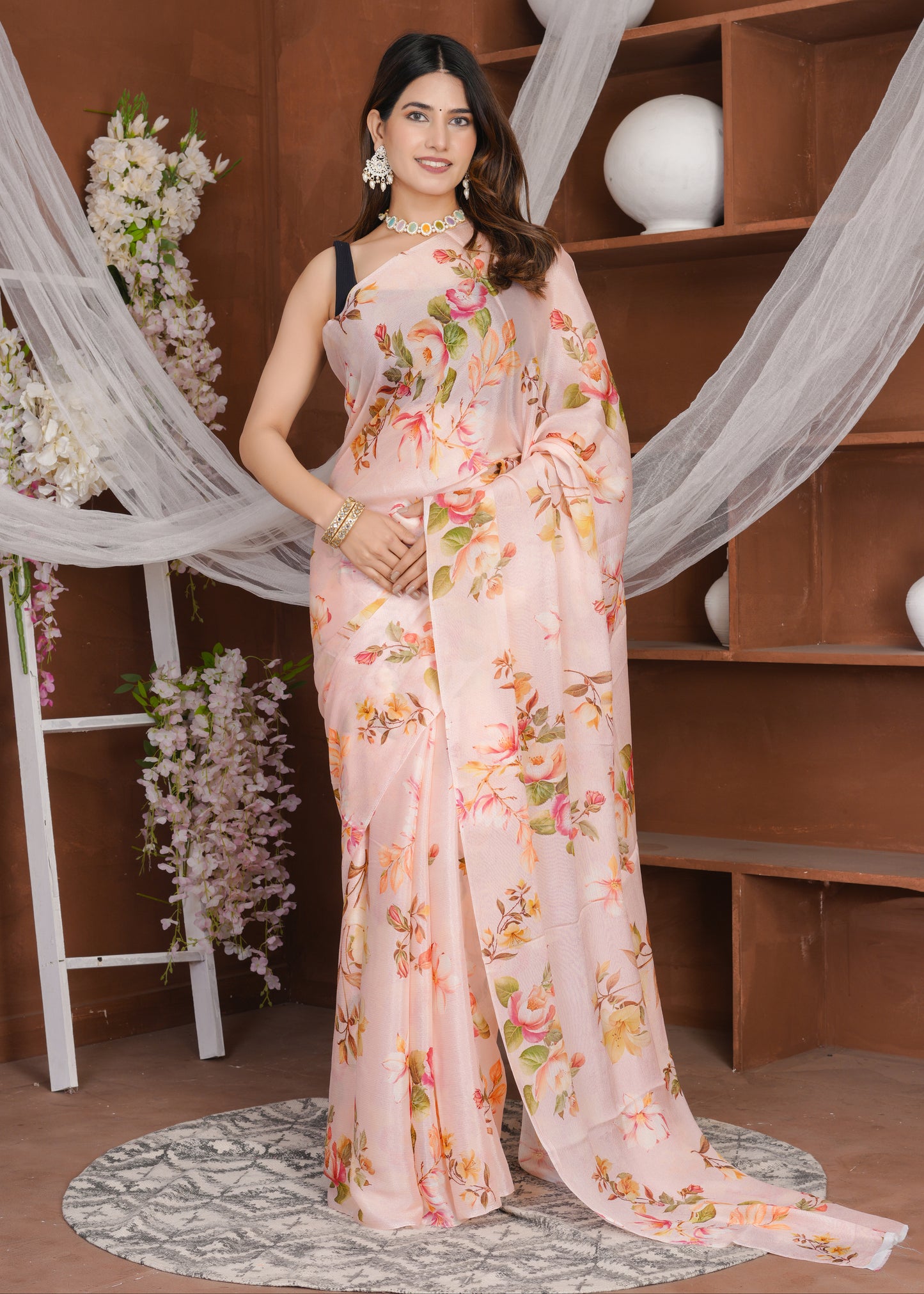 Aahana Pale Rose Pure Chinon Saree