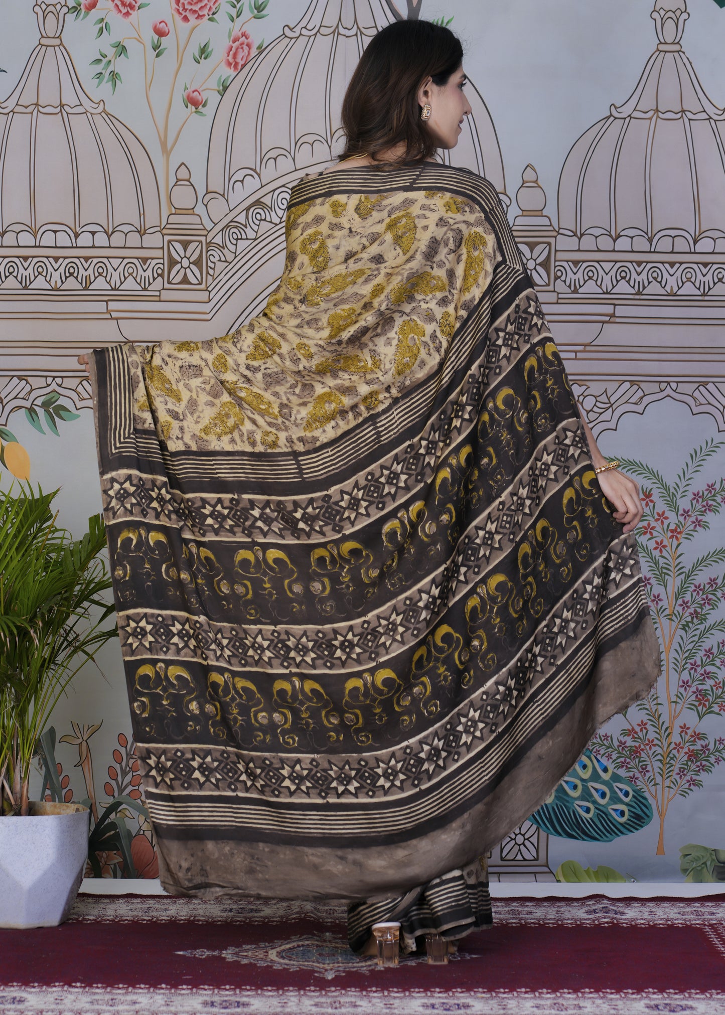Ethereal Cream Ajrak Modal Saree