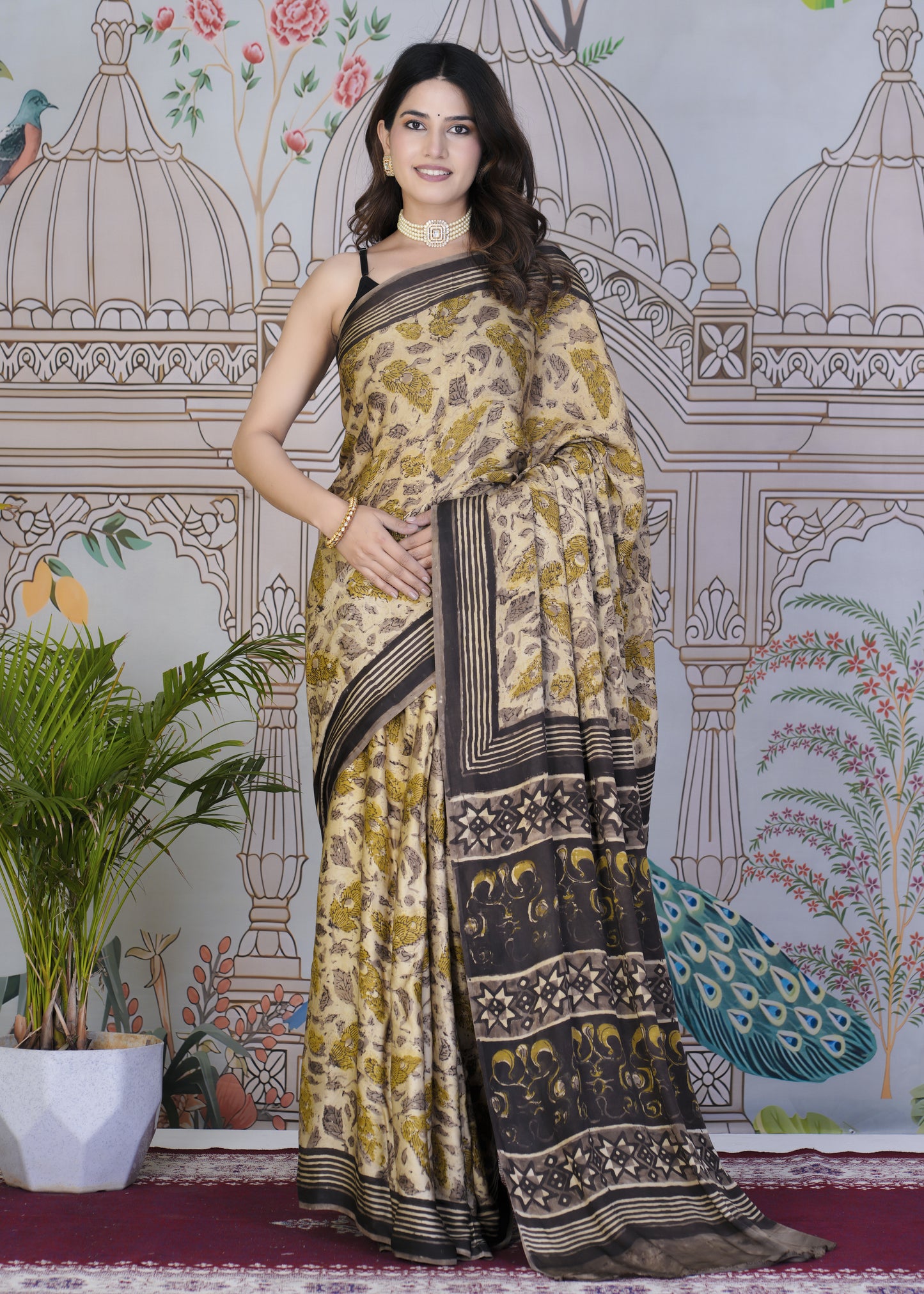 Ethereal Cream Ajrak Modal Saree