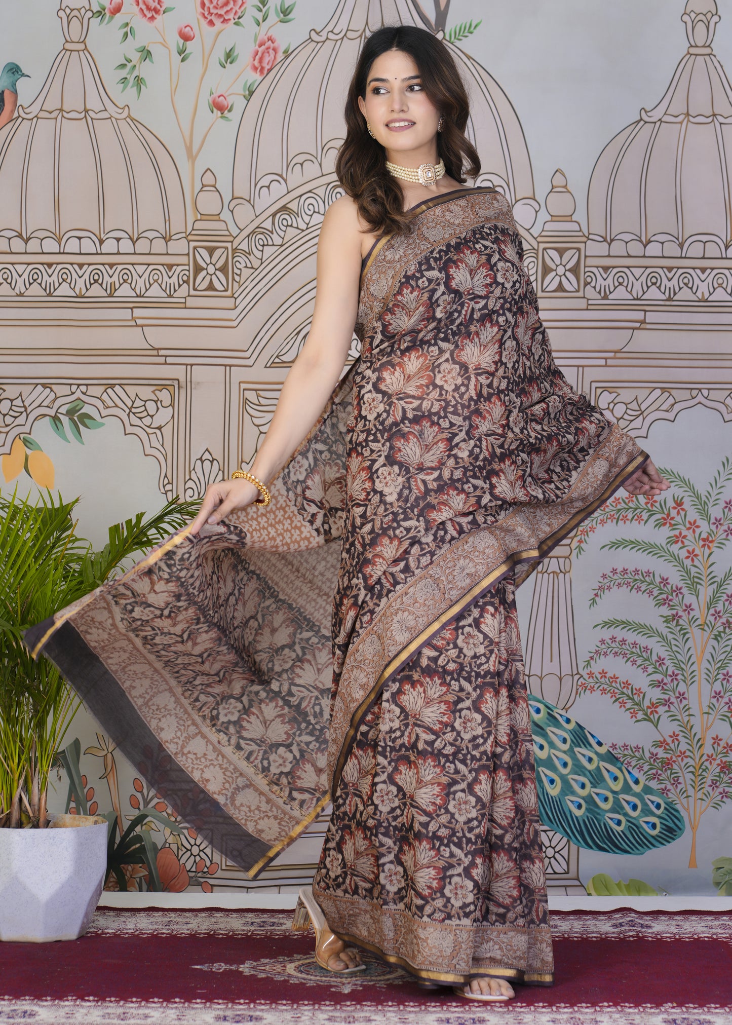 Rudraksha Bagru Print Chanderi Saree