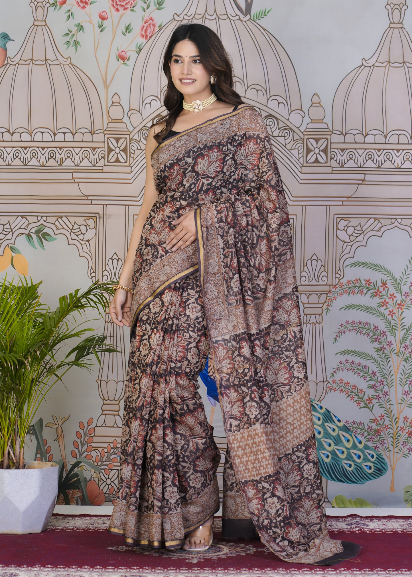 Rudraksha Bagru Print Chanderi Saree