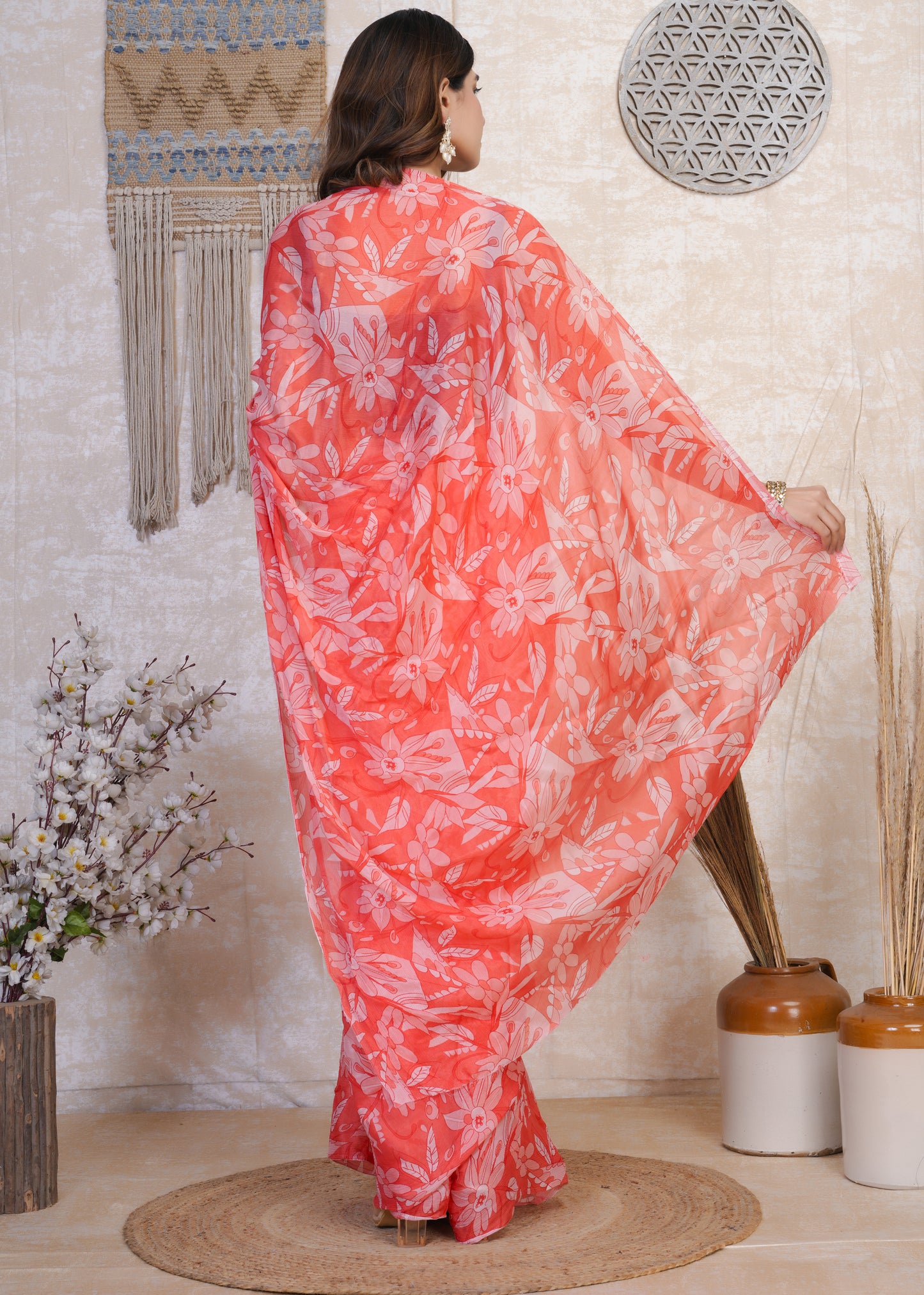 Aahana: Bean Red Pure Chinon Saree