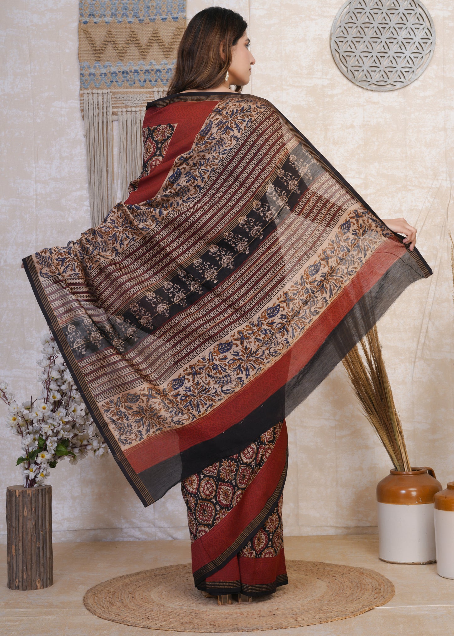 Kaashini: Black & Red Kalamkari Pure Chanderi Saree