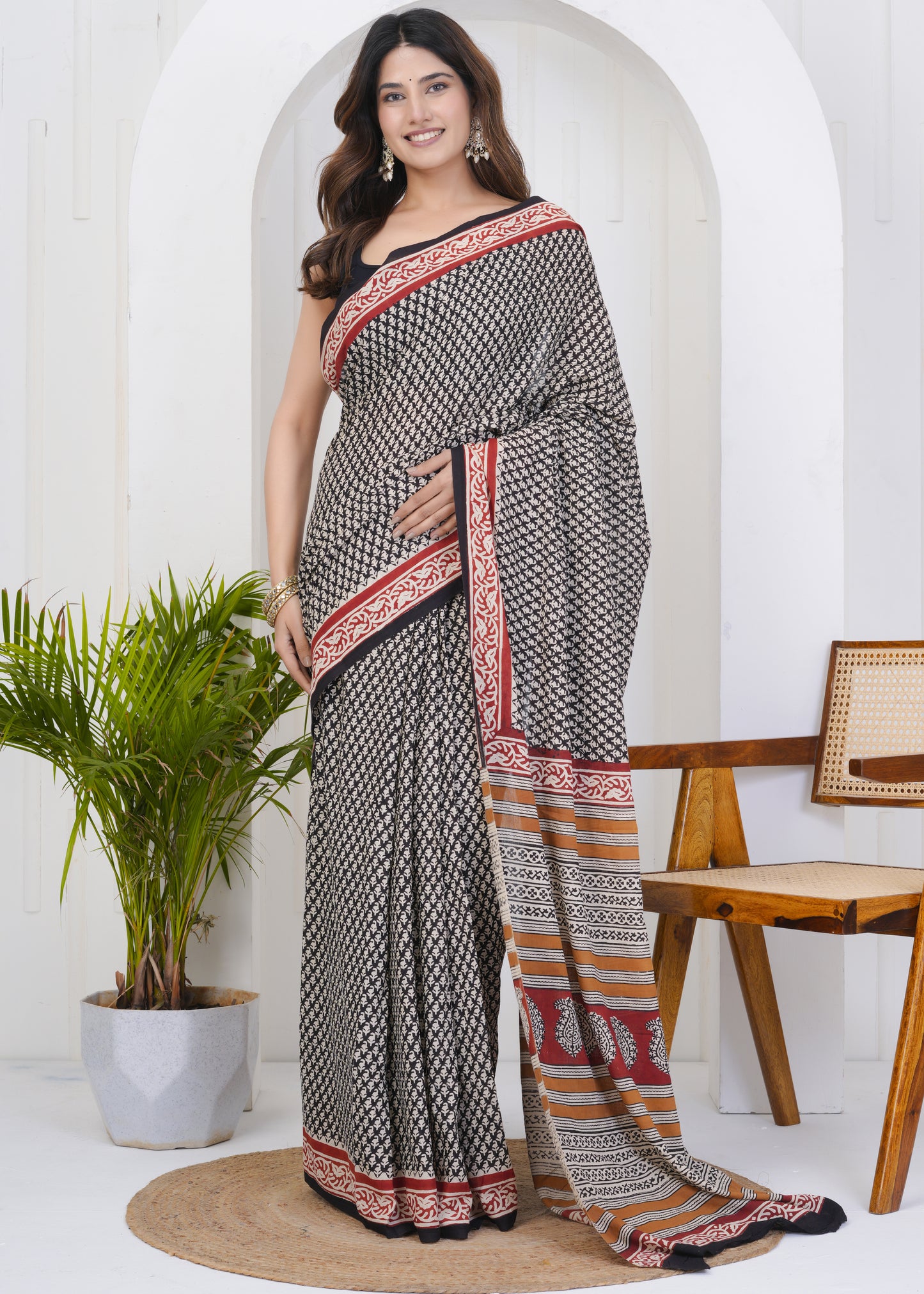 Aabha: Bagru Pure Mul Cotton Saree