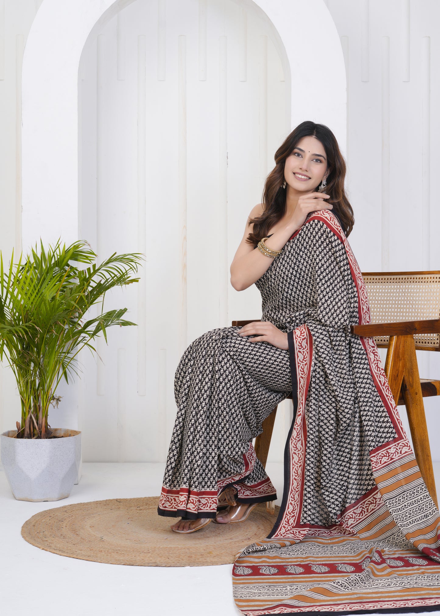 Aabha: Bagru Pure Mul Cotton Saree