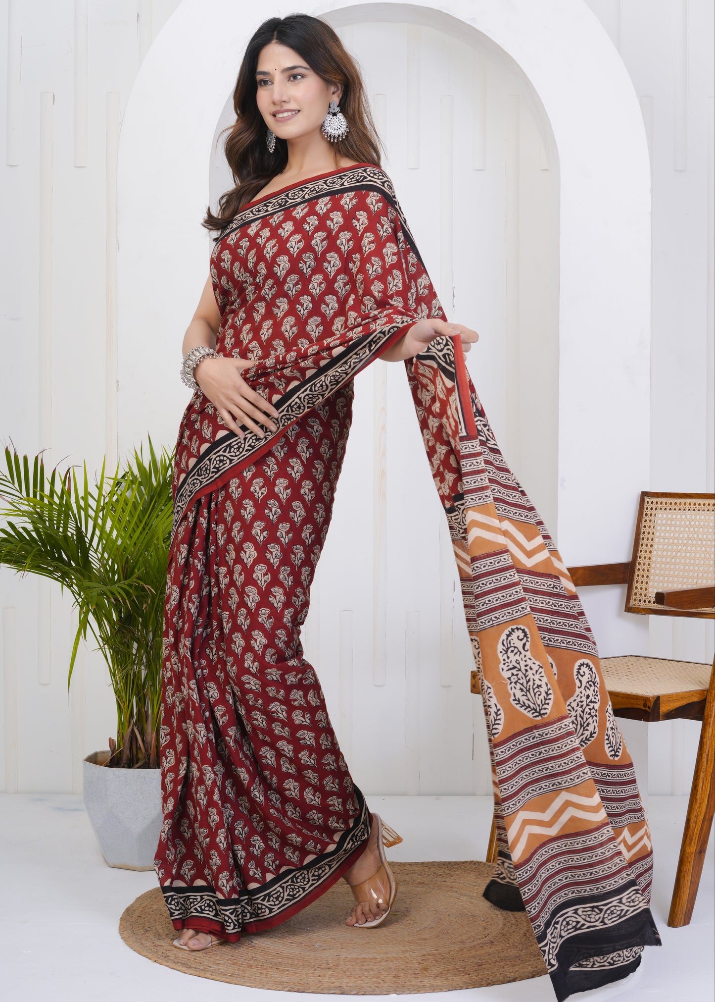 Deep Red Pure Mul Cotton Saree