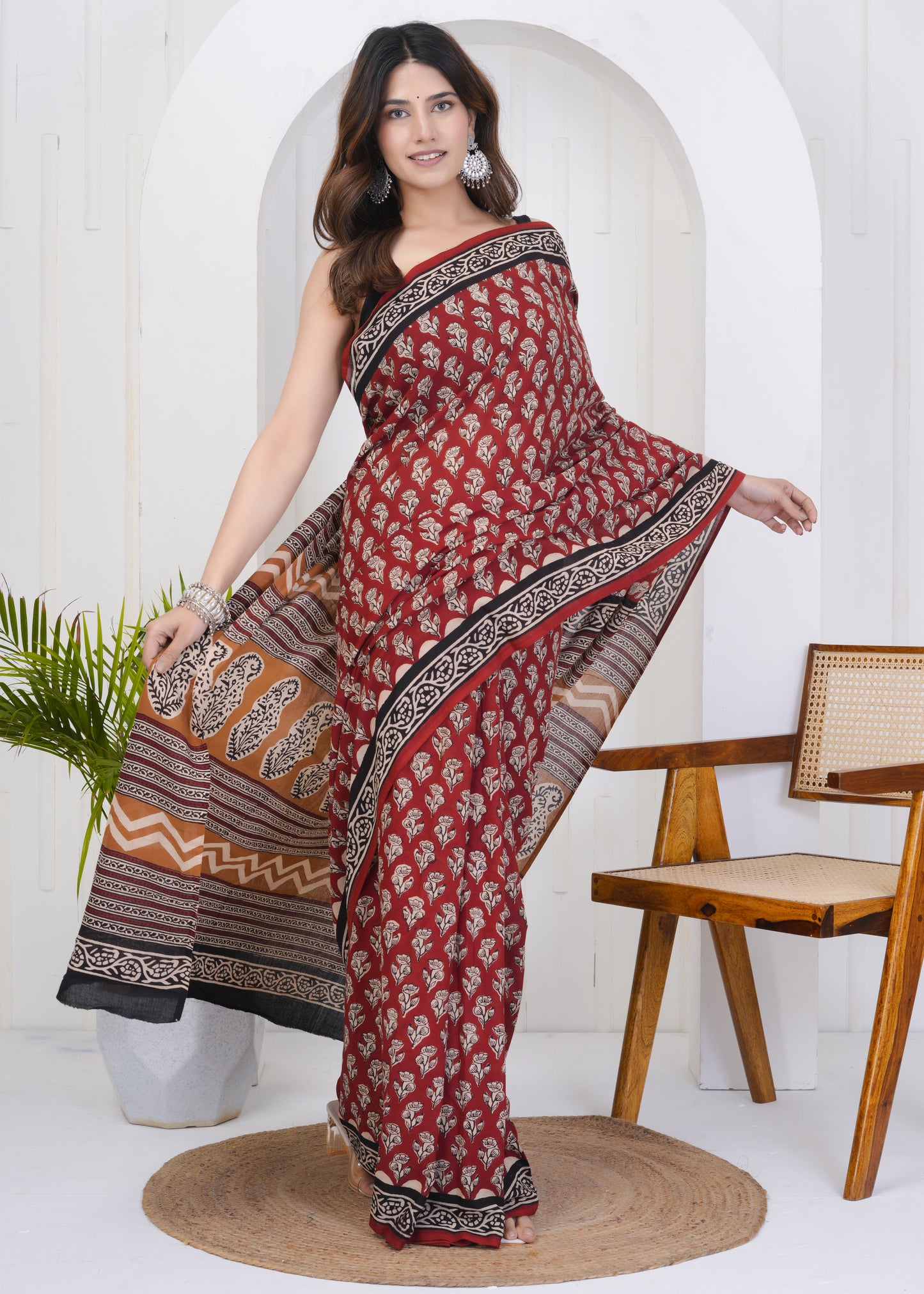 Deep Red Pure Mul Cotton Saree