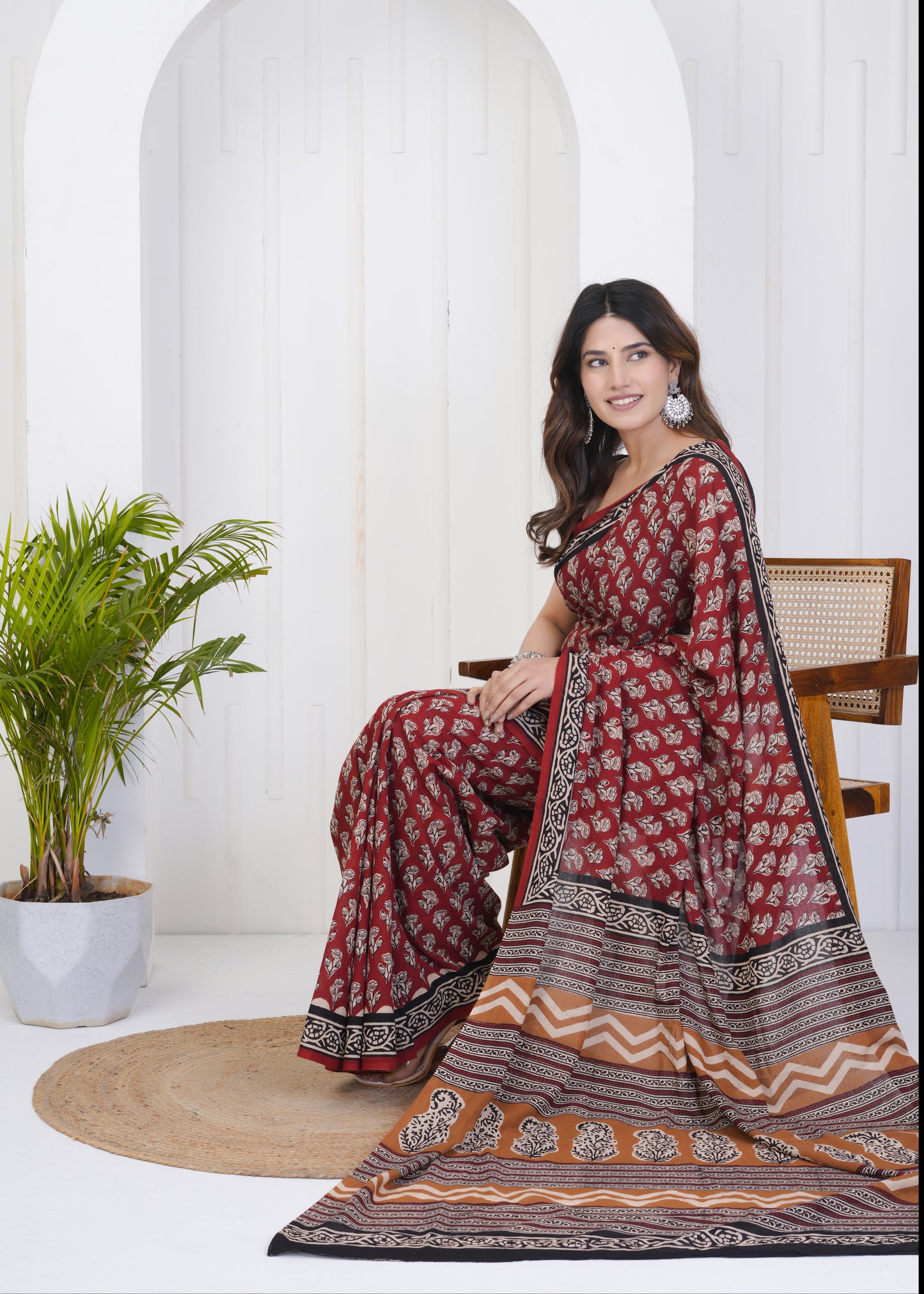 Deep Red Pure Mul Cotton Saree