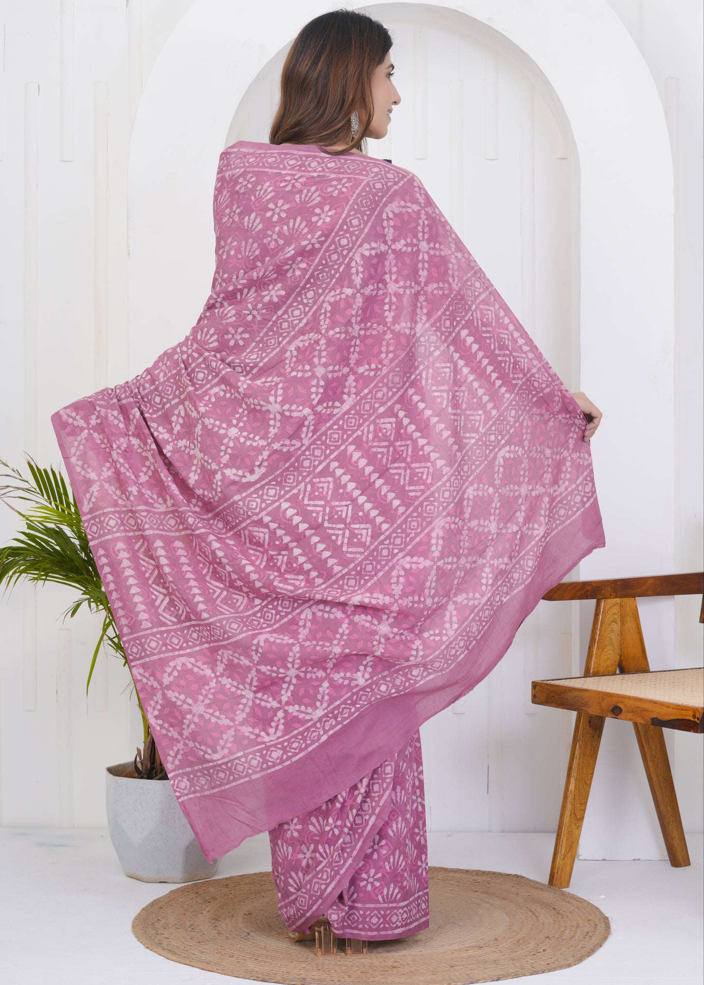 Tulip Pink Dabu Pure Mul Cotton Saree
