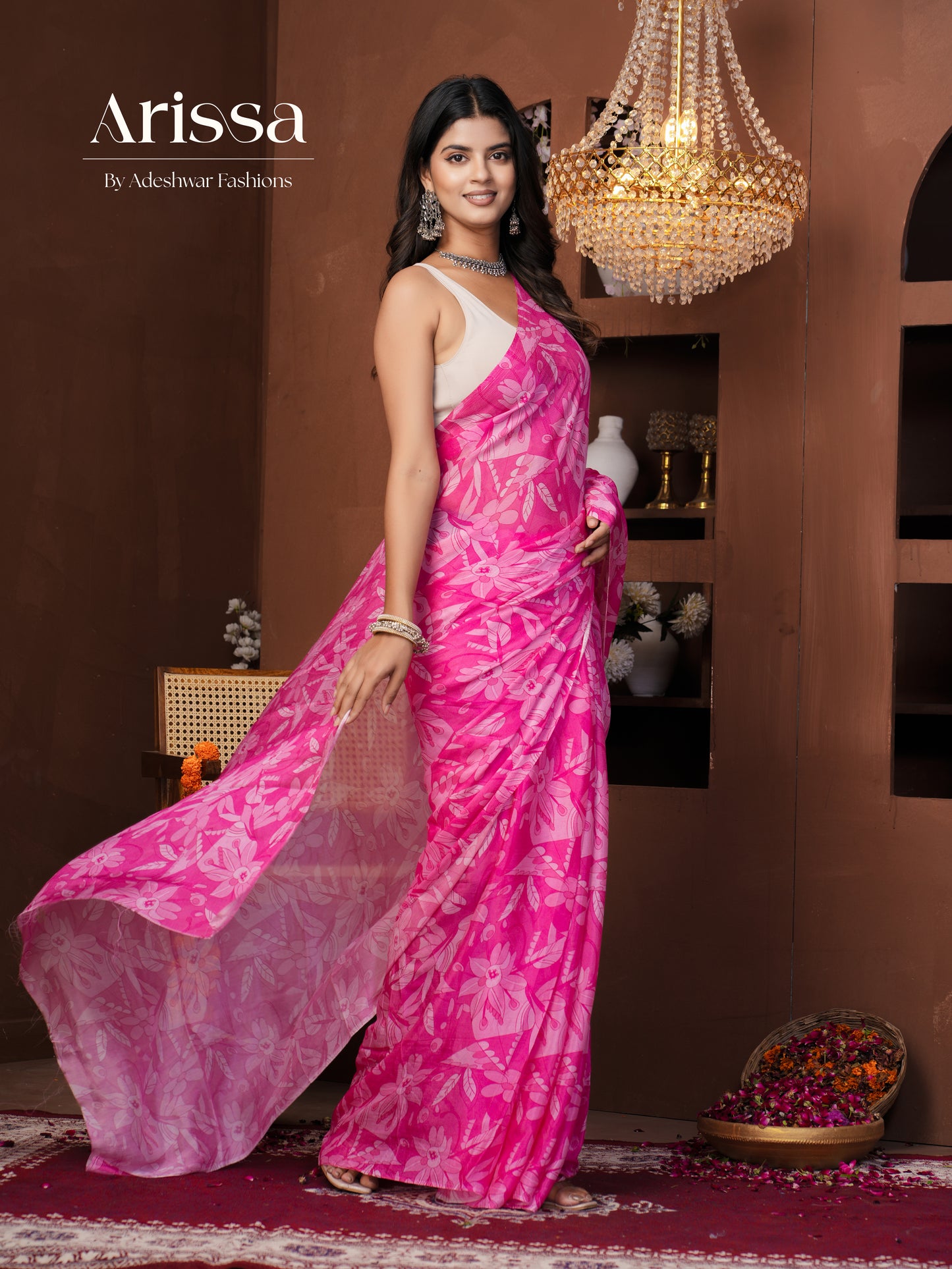Aahana Pink Pure Chinnon Saree