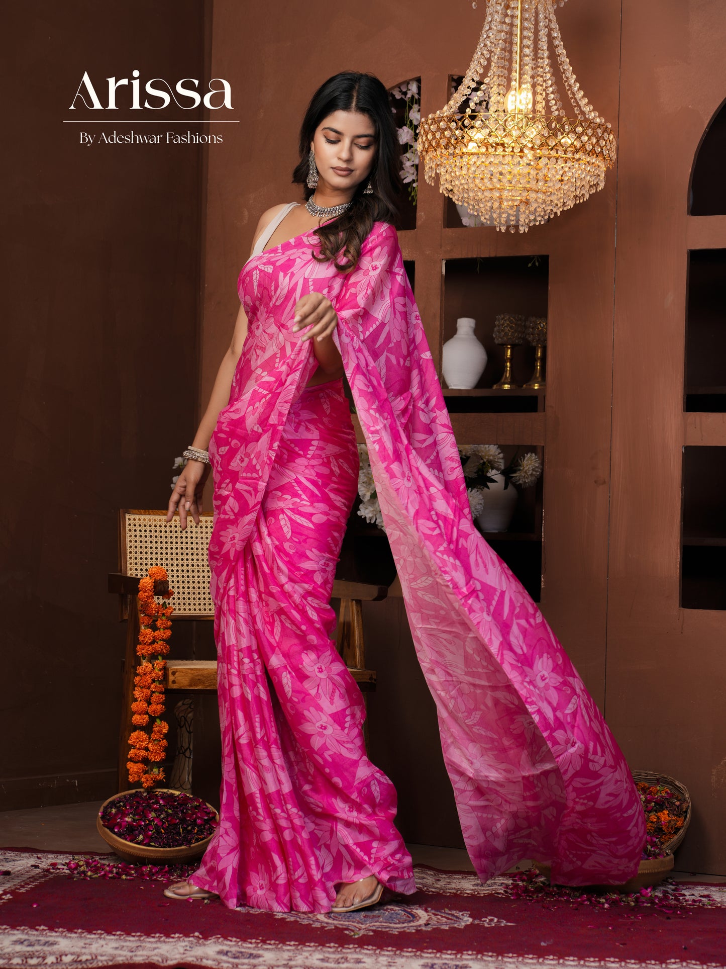 Aahana Pink Pure Chinnon Saree