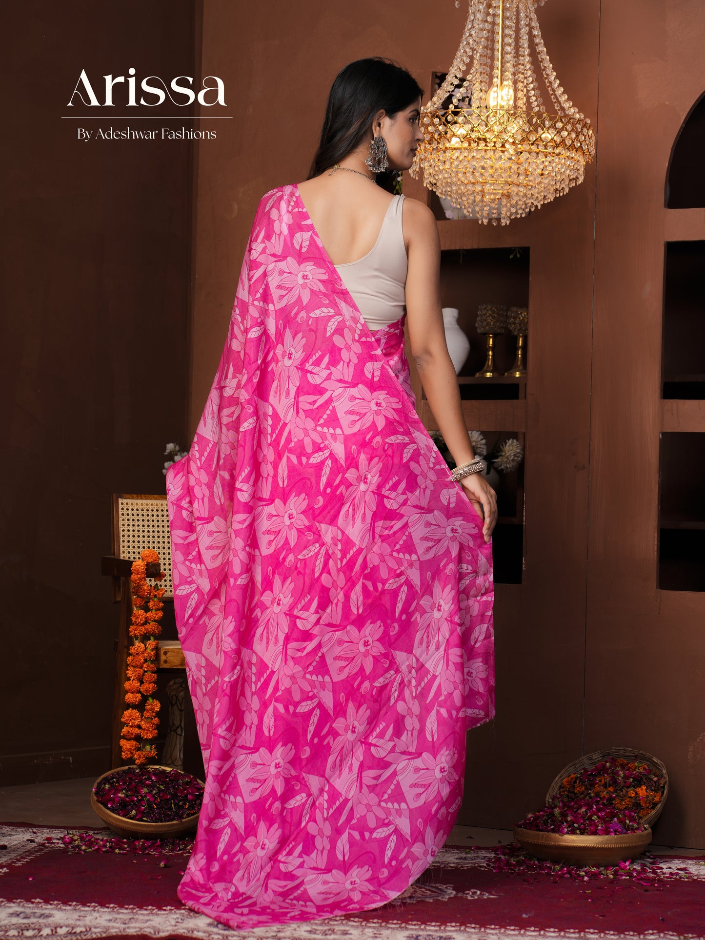 Aahana Pink Pure Chinnon Saree