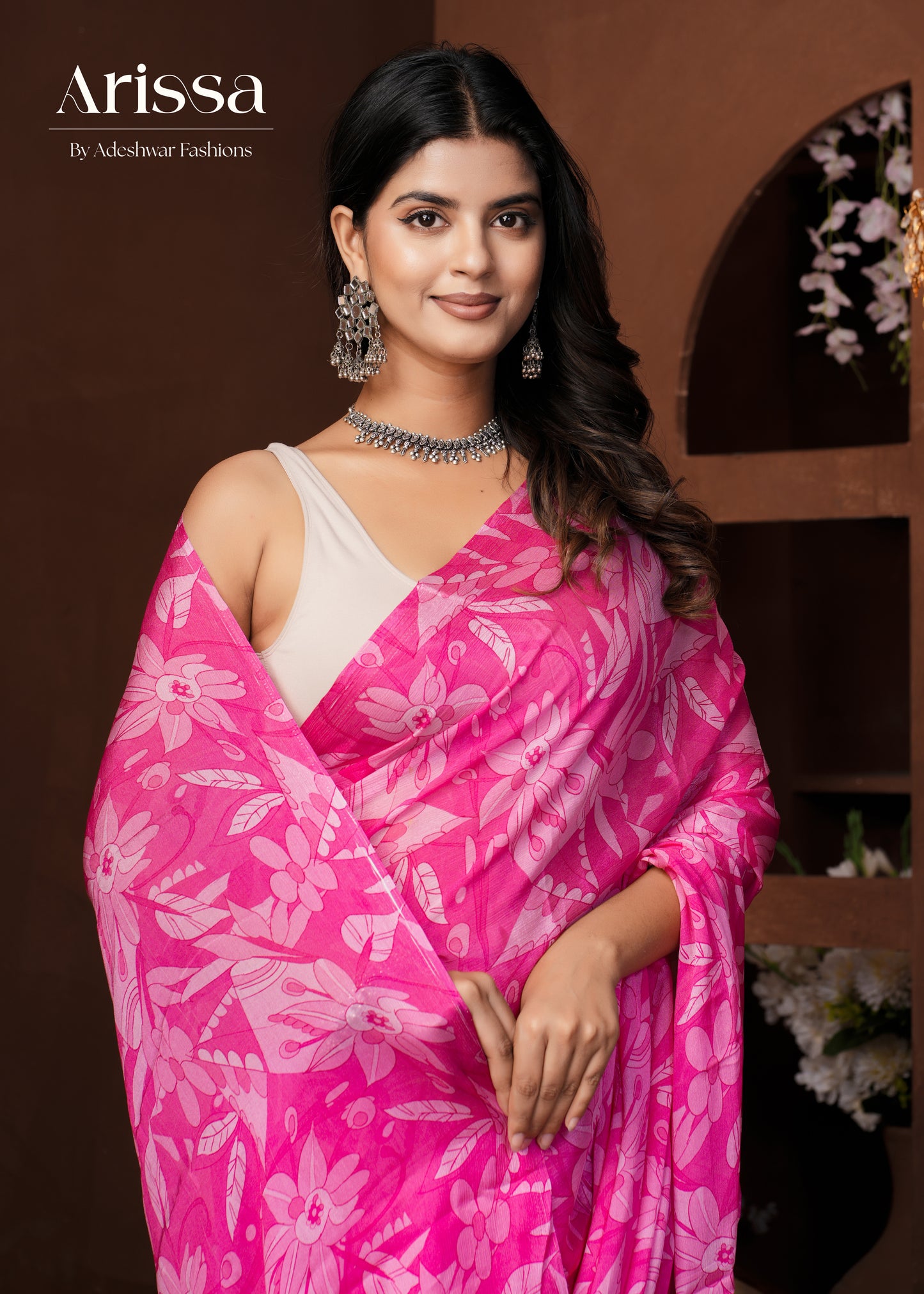 Aahana Pink Pure Chinnon Saree