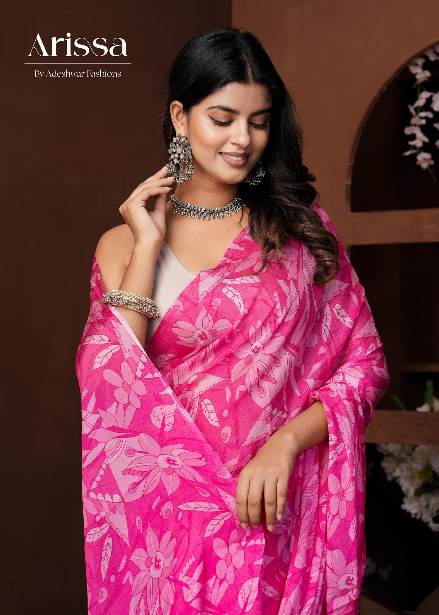 Aahana Pink Pure Chinnon Saree