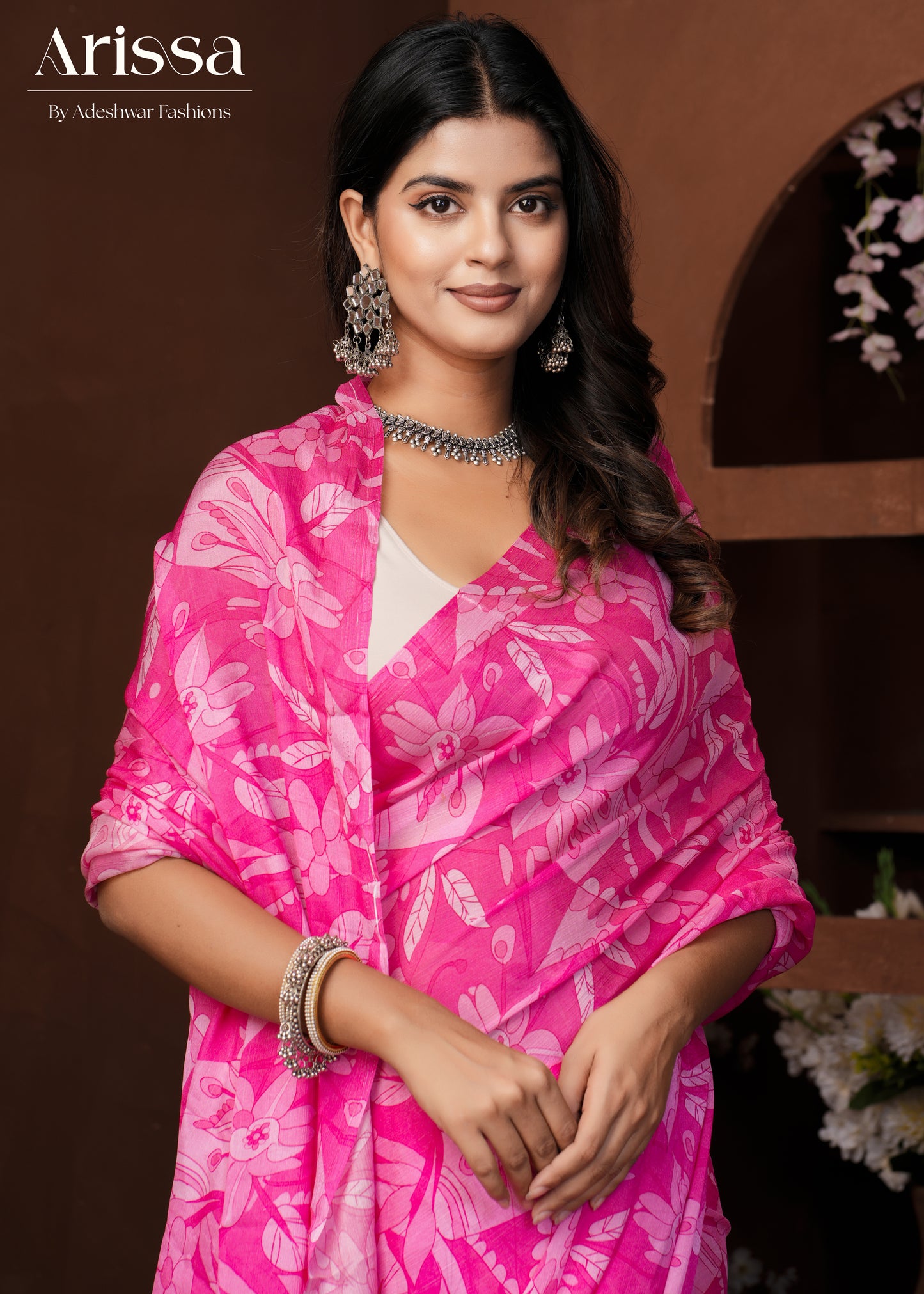 Aahana Pink Pure Chinnon Saree