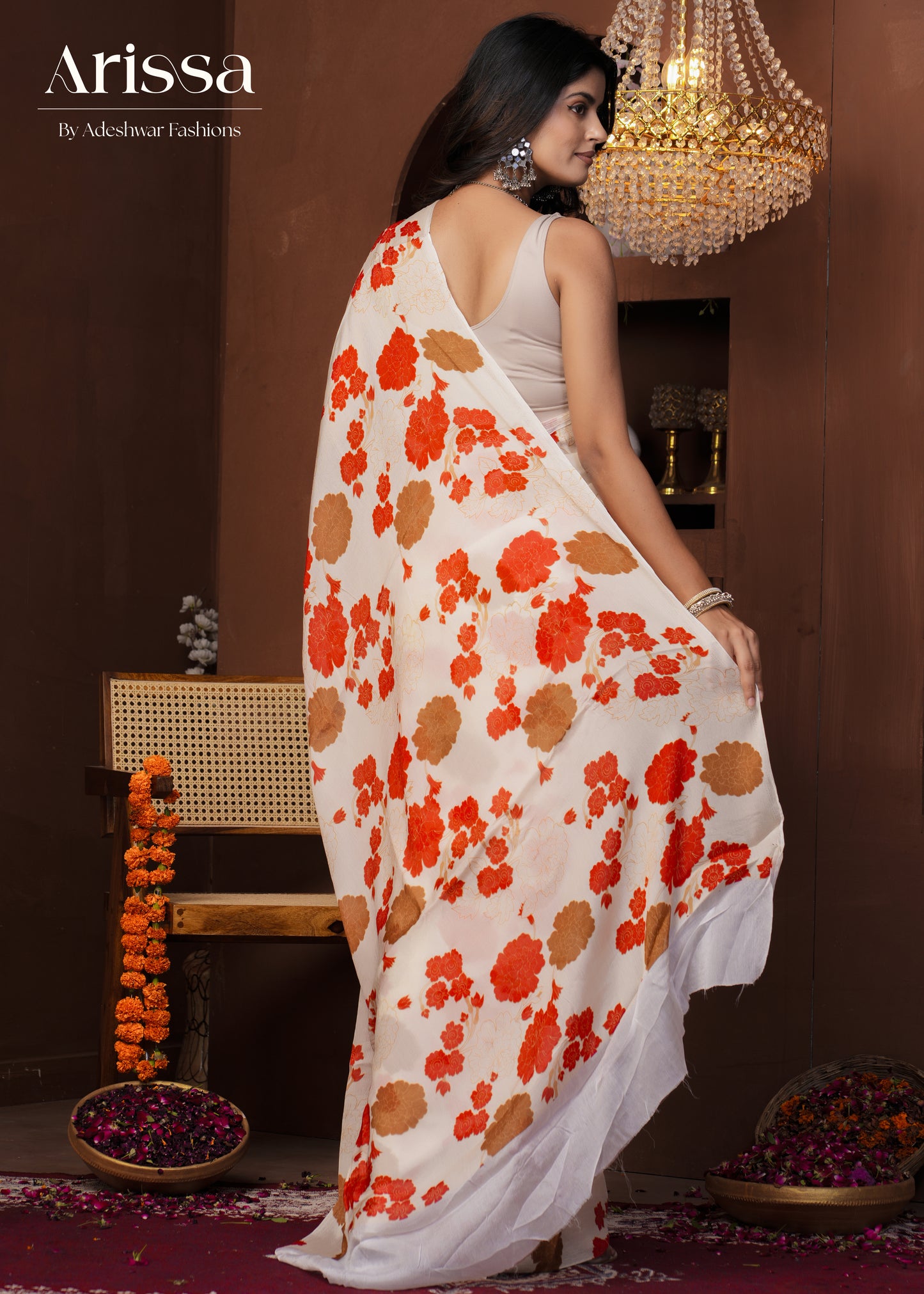 Aahana Off-white Petal Pure Chinnon Saree