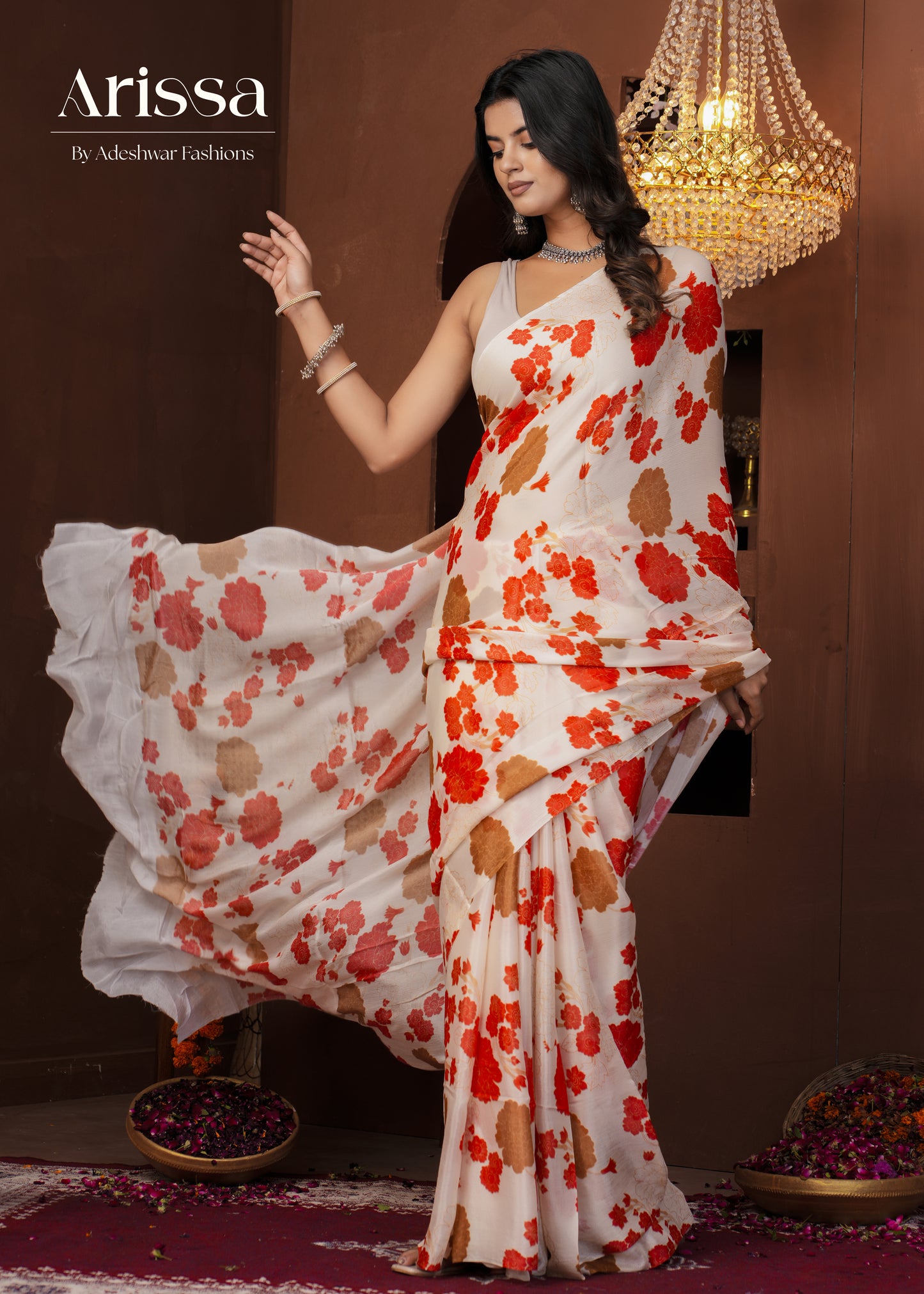 Aahana Off-white Petal Pure Chinnon Saree