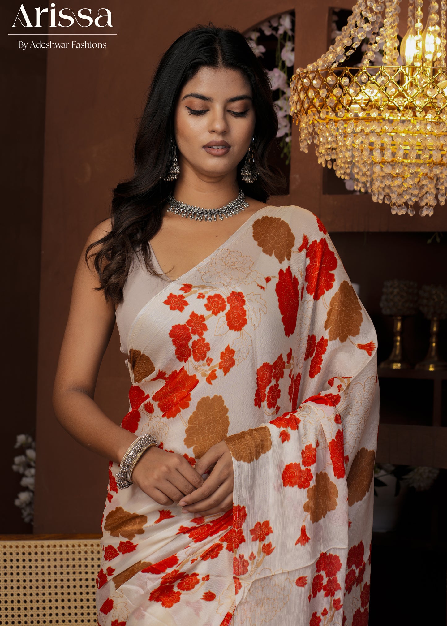 Aahana Off-white Petal Pure Chinnon Saree