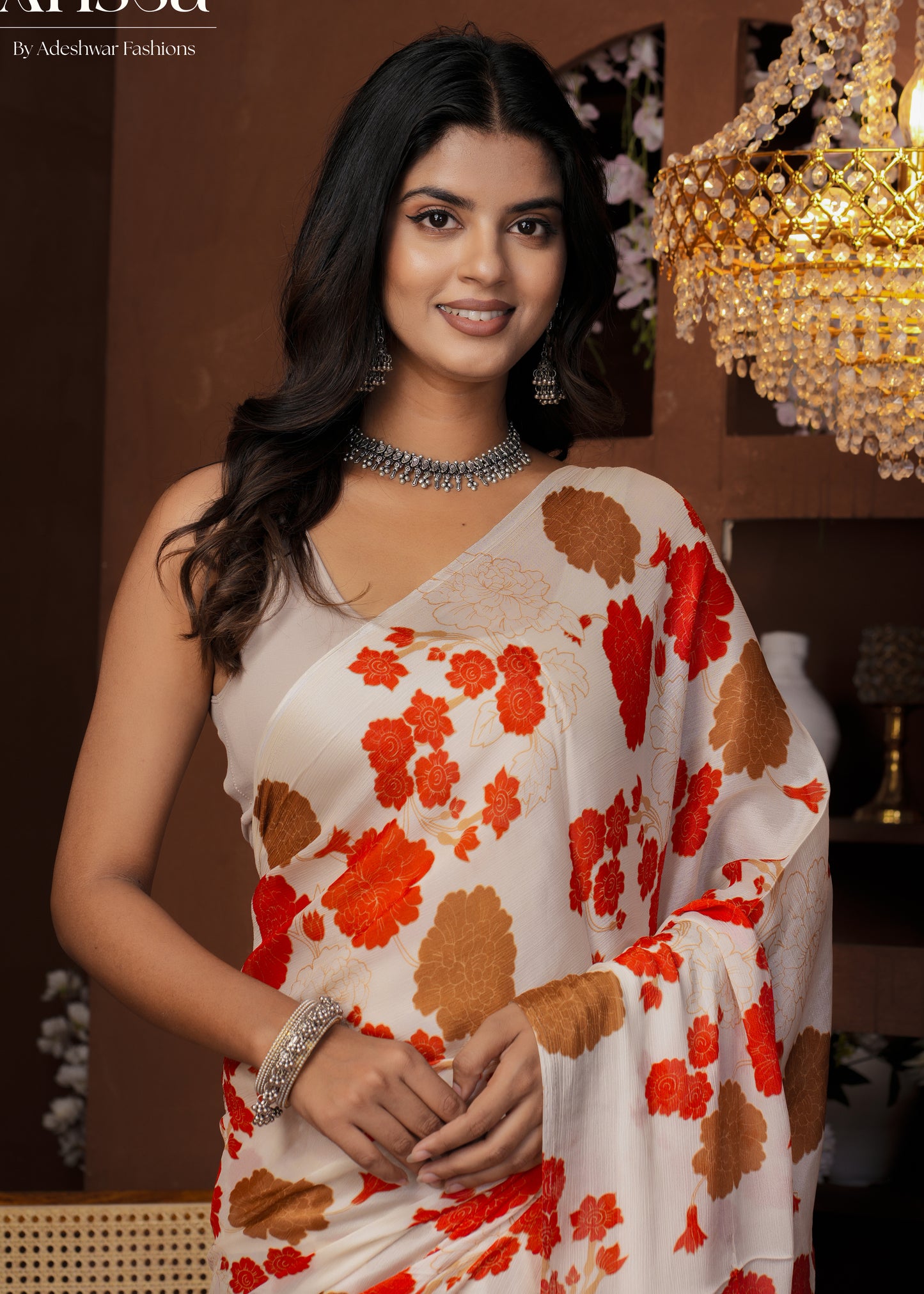 Aahana Off-white Petal Pure Chinnon Saree