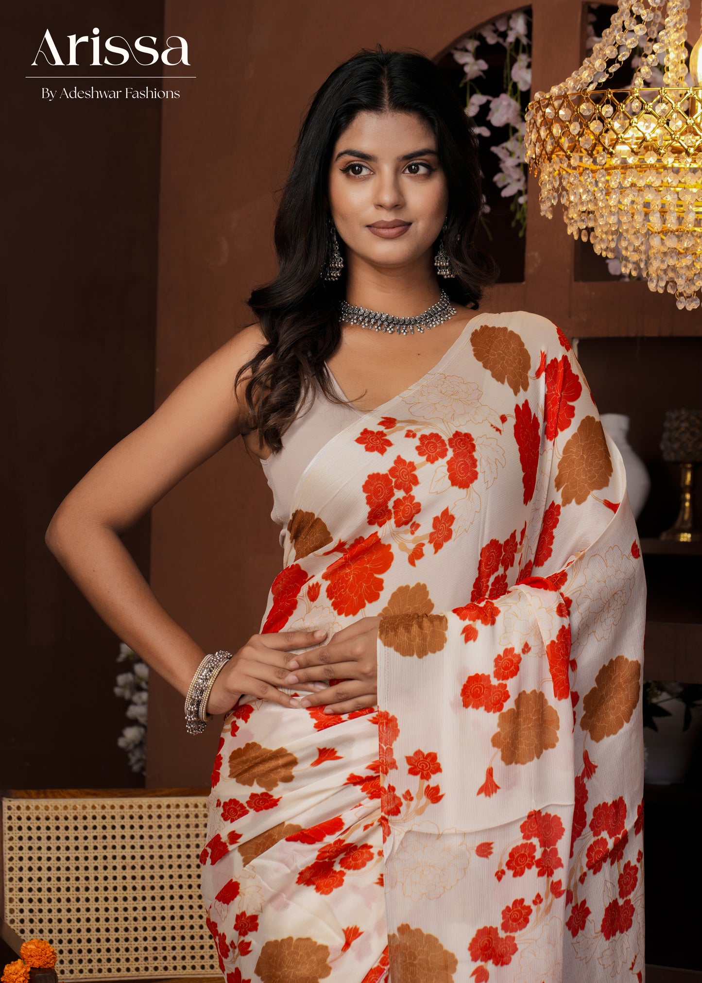 Aahana Off-white Petal Pure Chinnon Saree