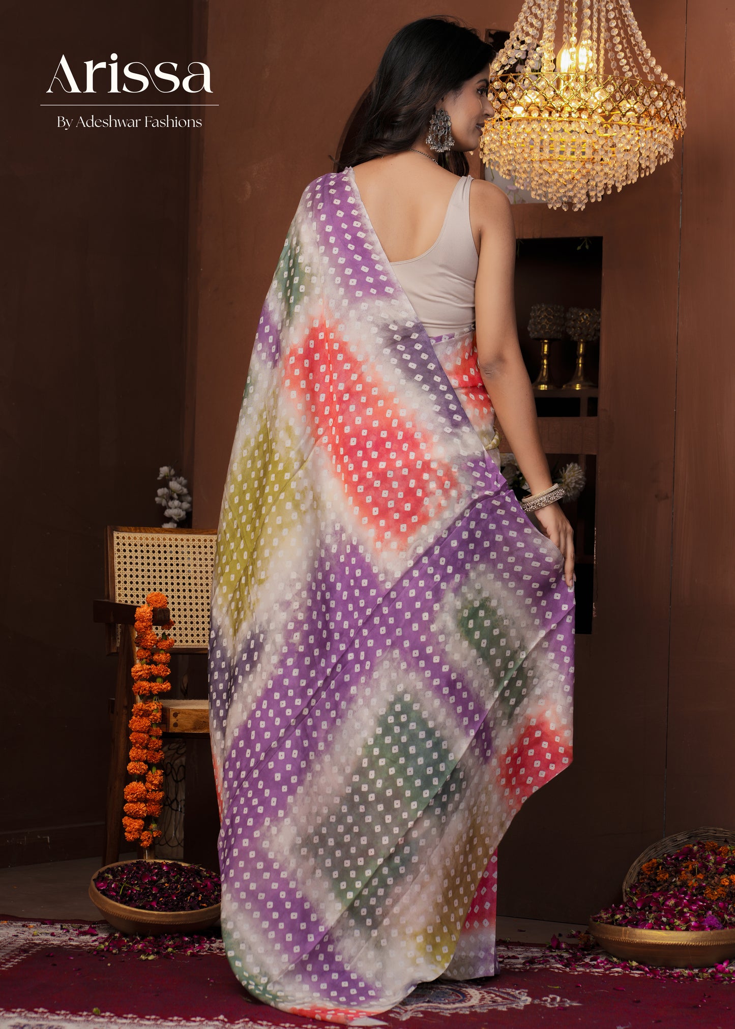 Aahana Bandhani Pure Chinnon Saree