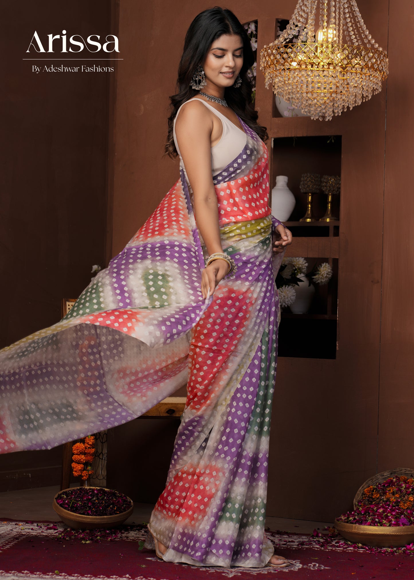 Aahana Bandhani Pure Chinnon Saree
