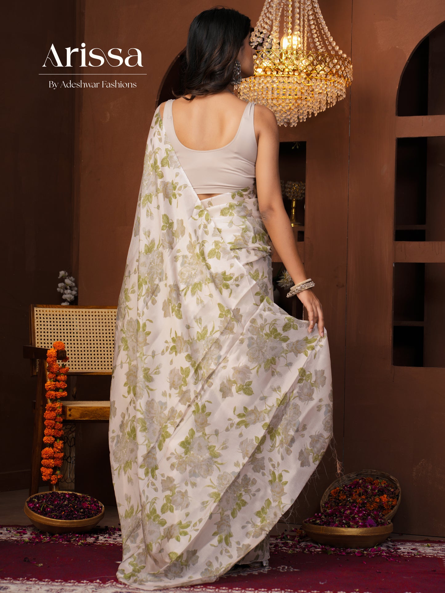 Aahana Leafy Pure Chinnon Saree