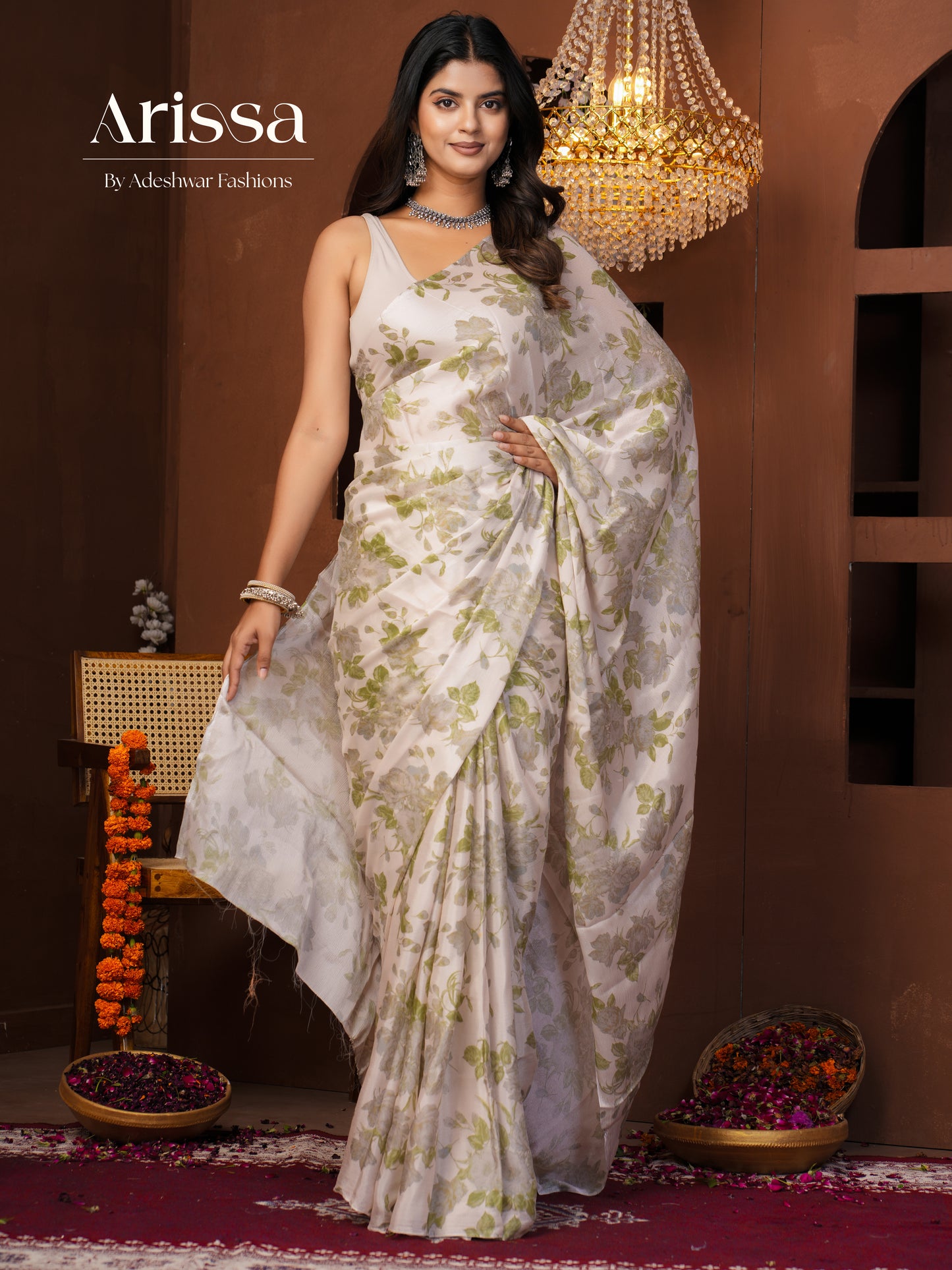 Aahana Leafy Pure Chinnon Saree