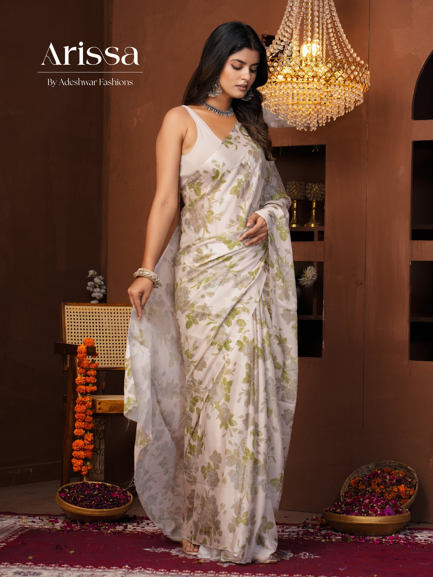Aahana Leafy Pure Chinnon Saree