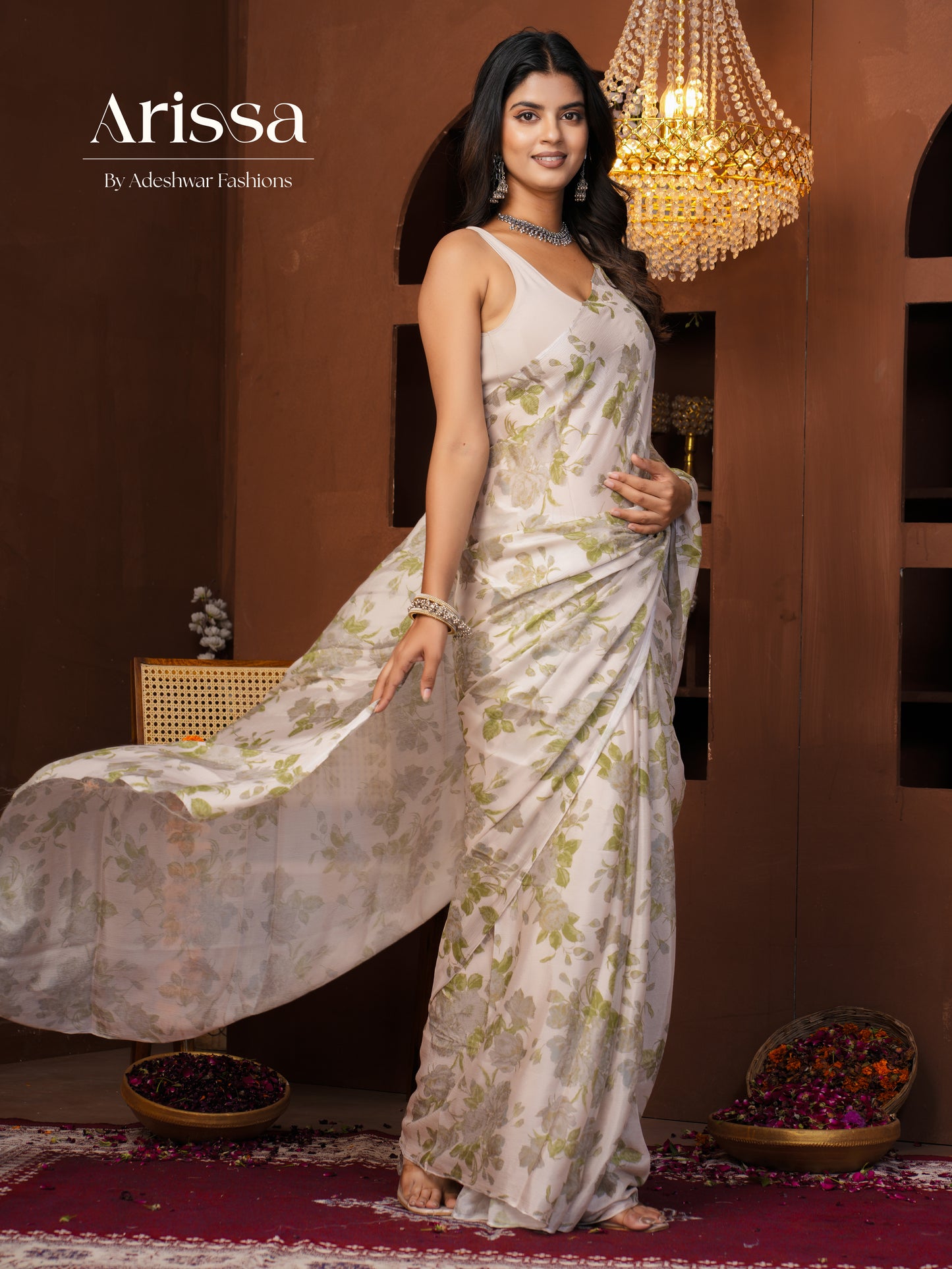 Aahana Leafy Pure Chinnon Saree