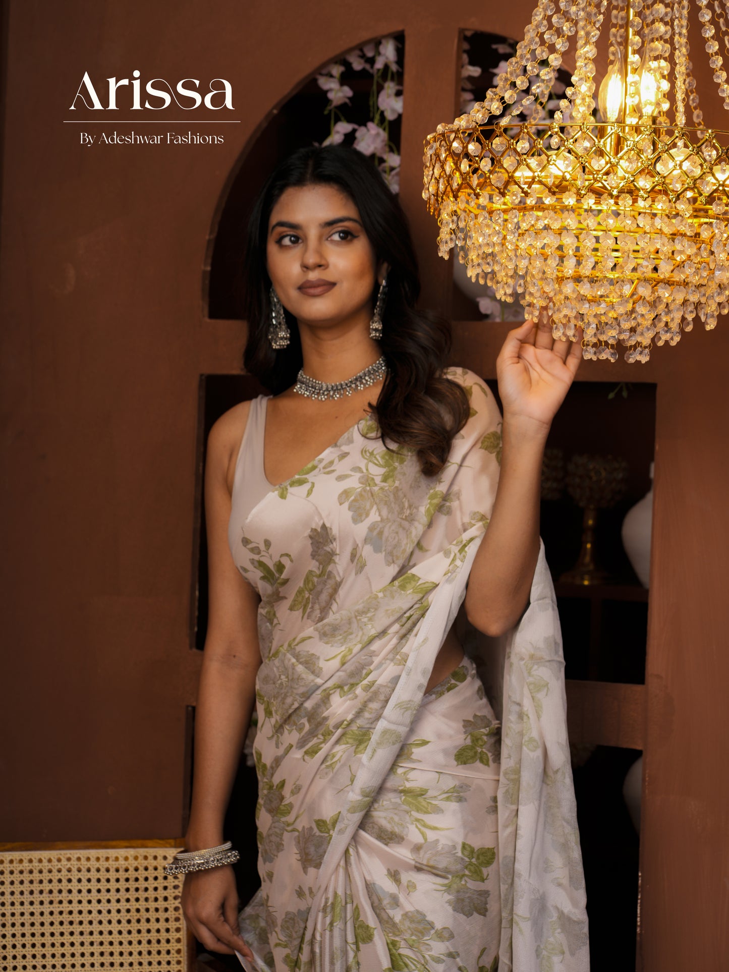 Aahana Leafy Pure Chinnon Saree