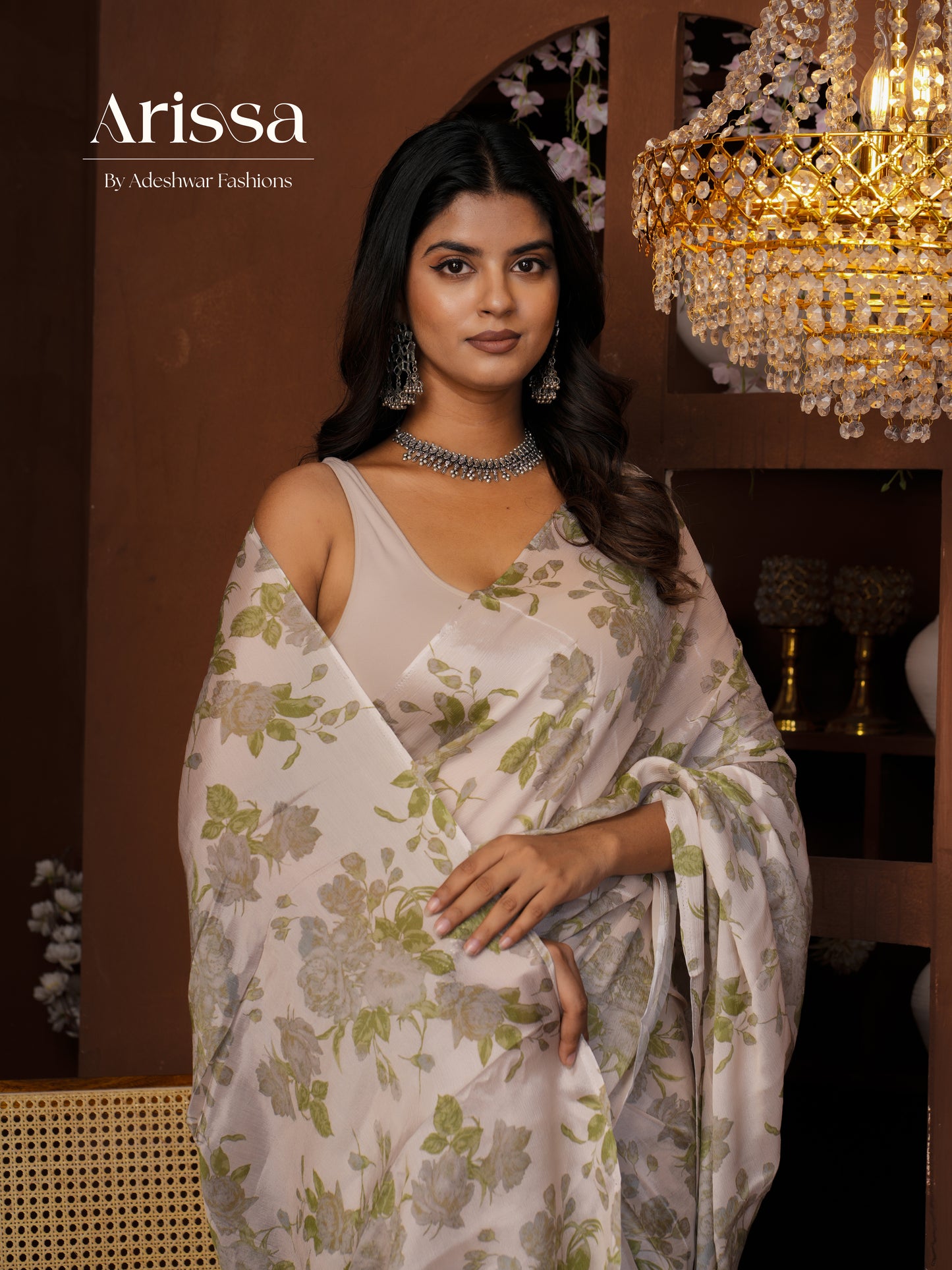 Aahana Leafy Pure Chinnon Saree