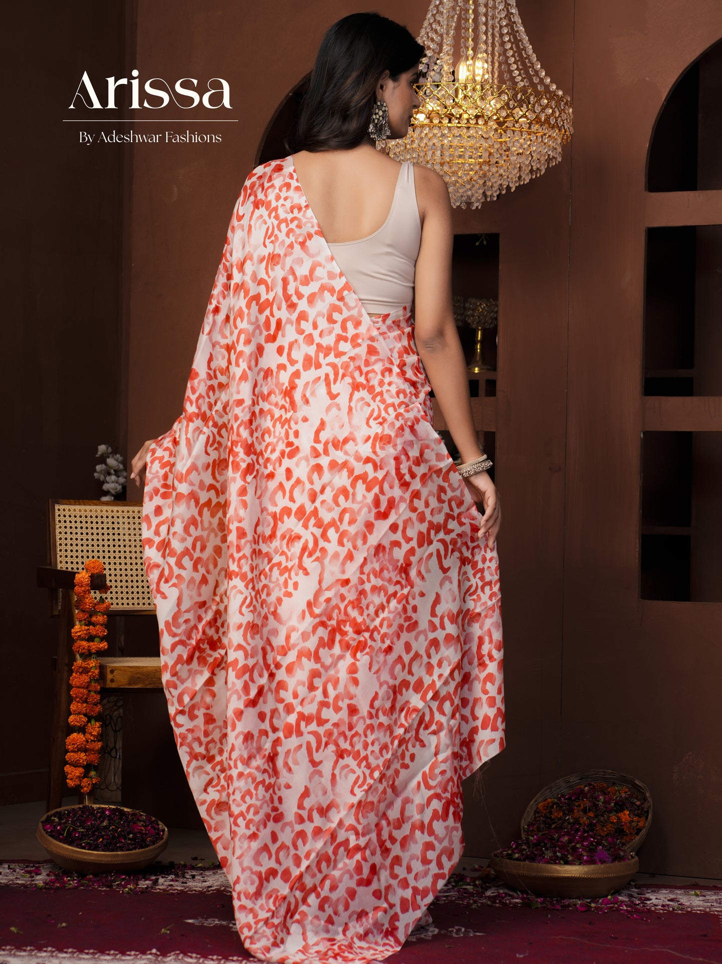 Aahana Valentine Red Pure Chinnon Saree