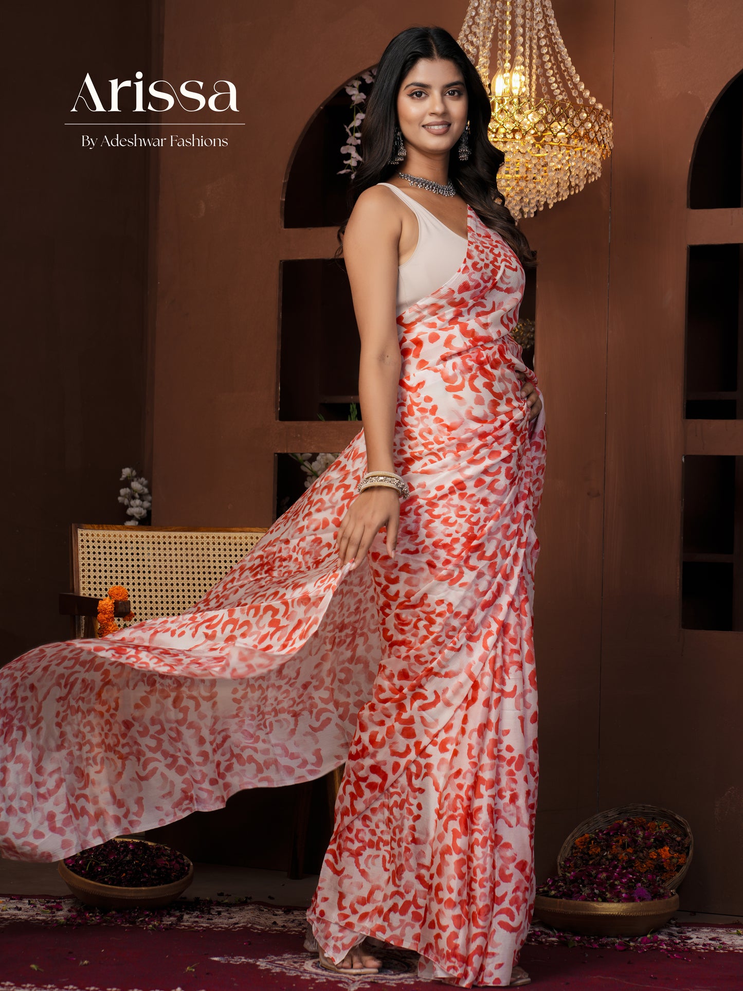 Aahana Valentine Red Pure Chinnon Saree