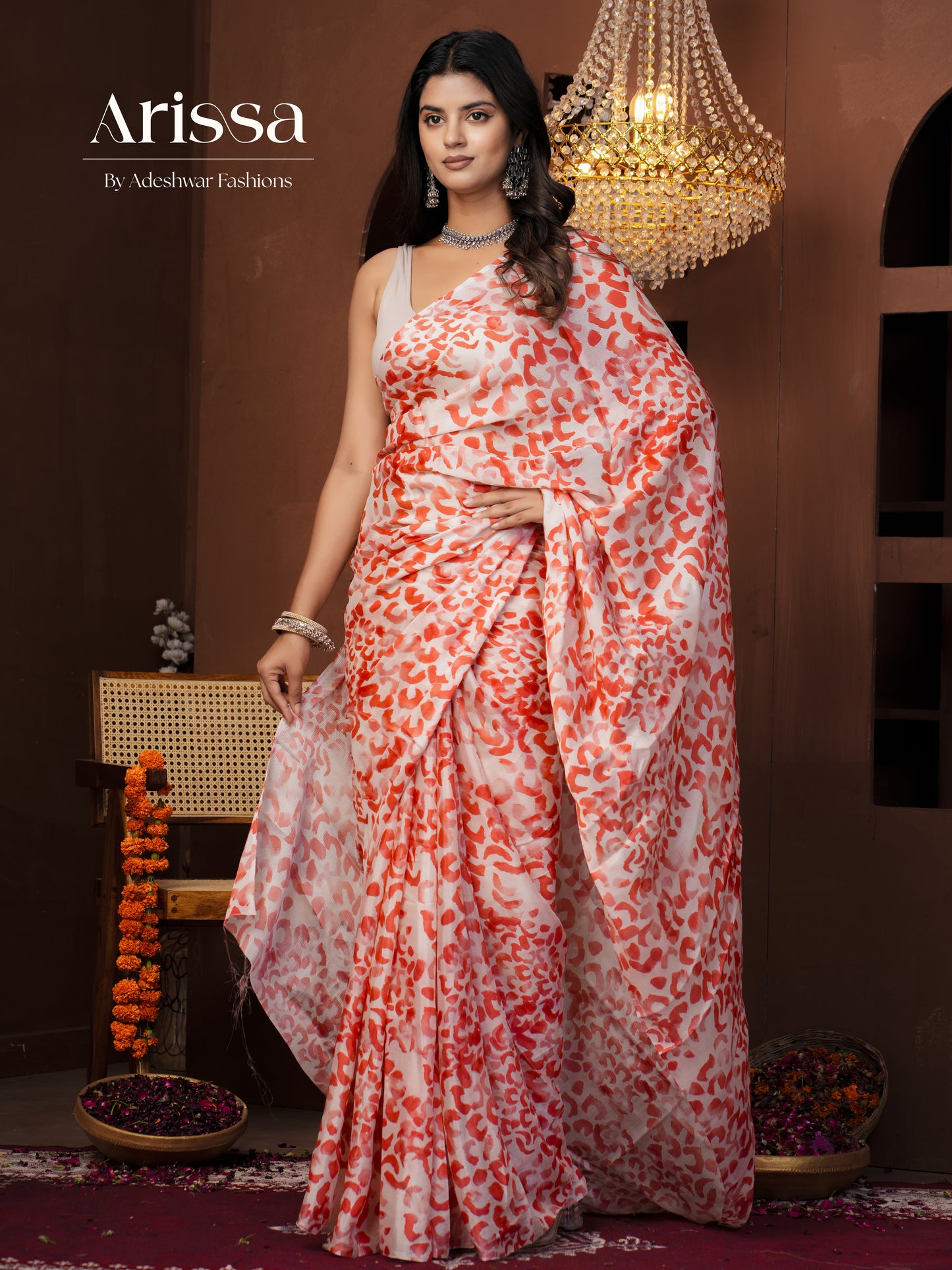 Aahana Valentine Red Pure Chinnon Saree