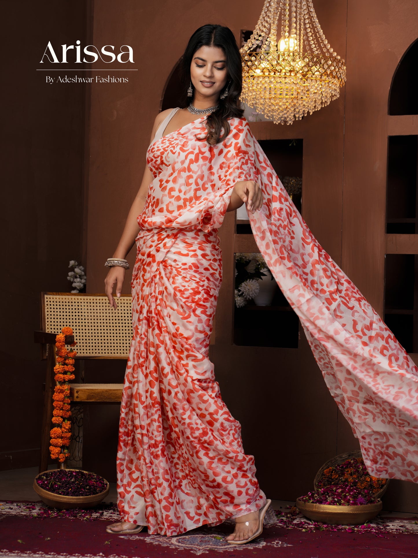 Aahana Valentine Red Pure Chinnon Saree