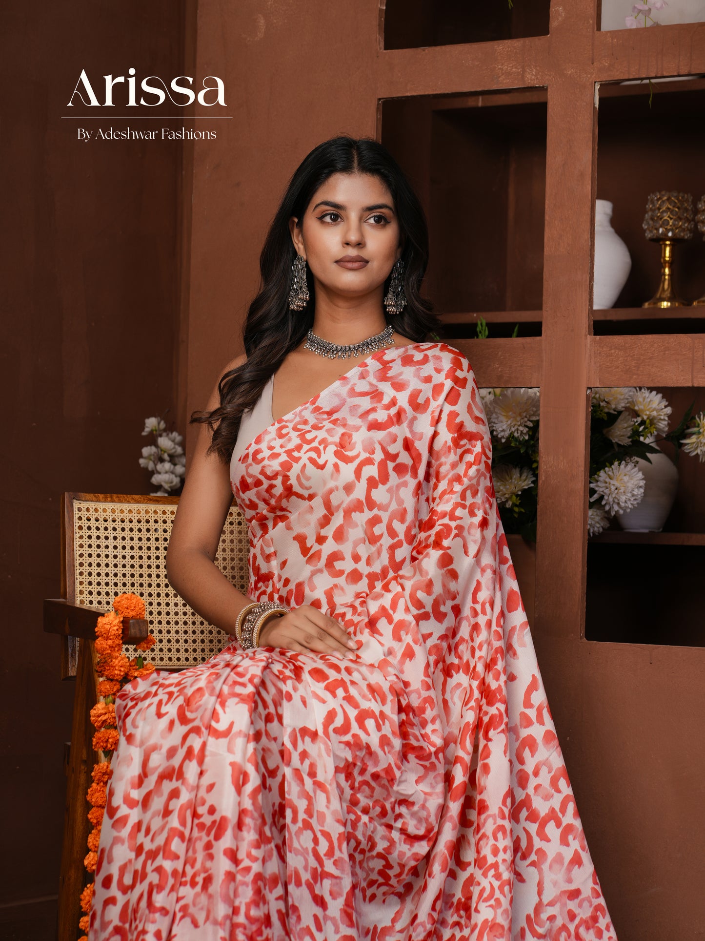 Aahana Valentine Red Pure Chinnon Saree