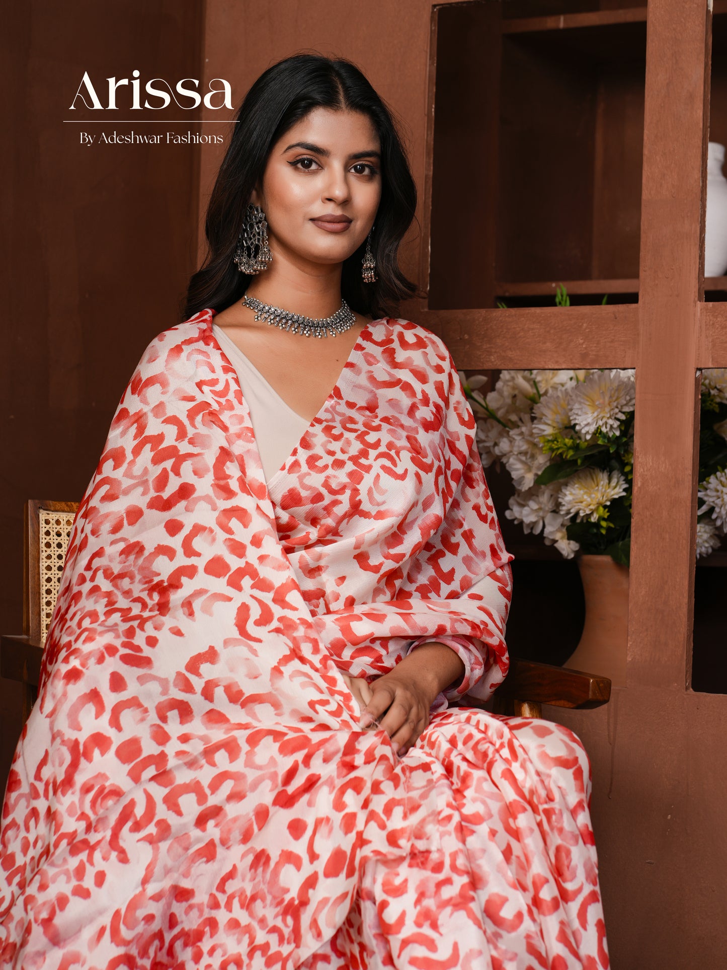Aahana Valentine Red Pure Chinnon Saree