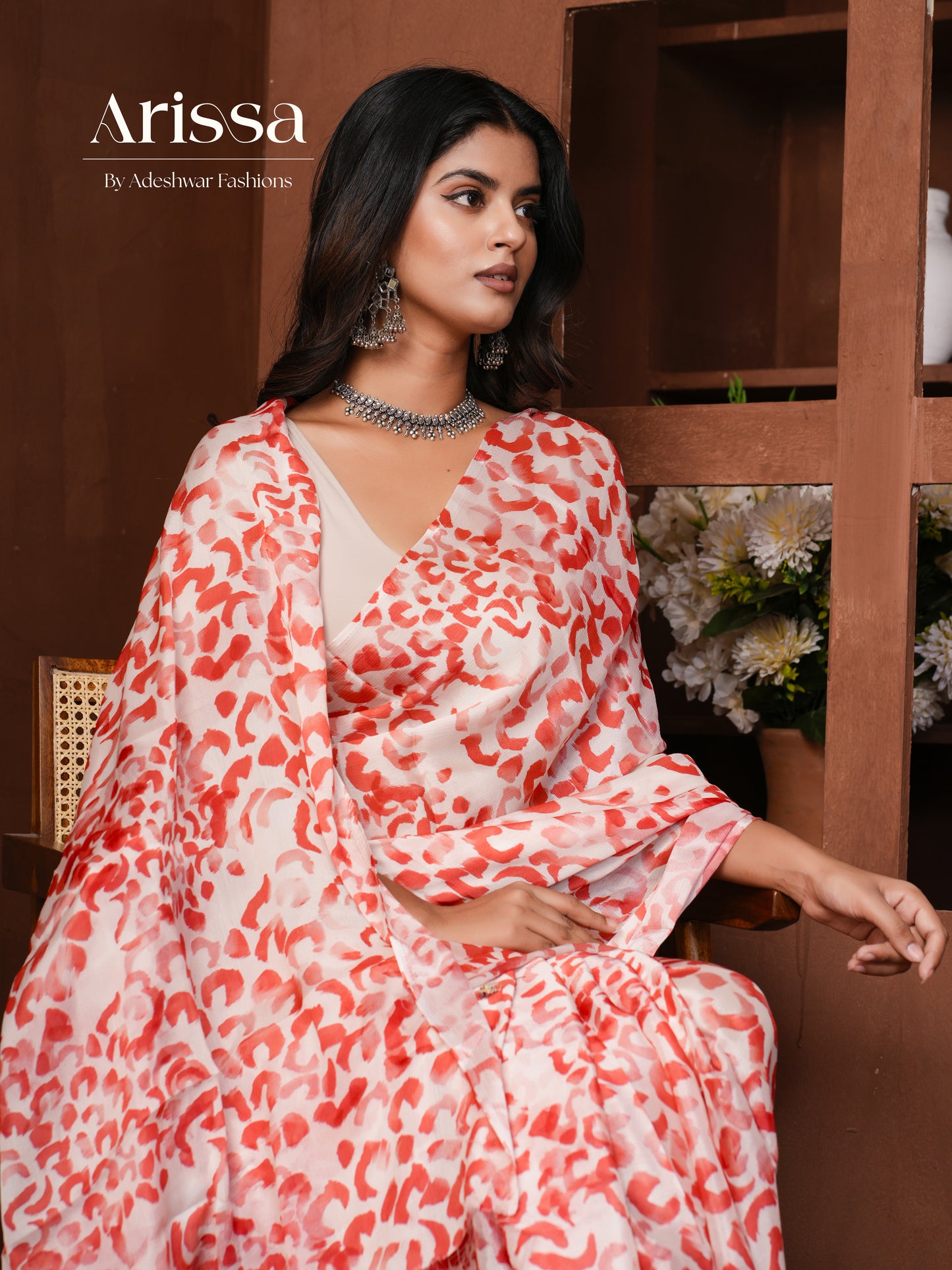 Aahana Valentine Red Pure Chinnon Saree