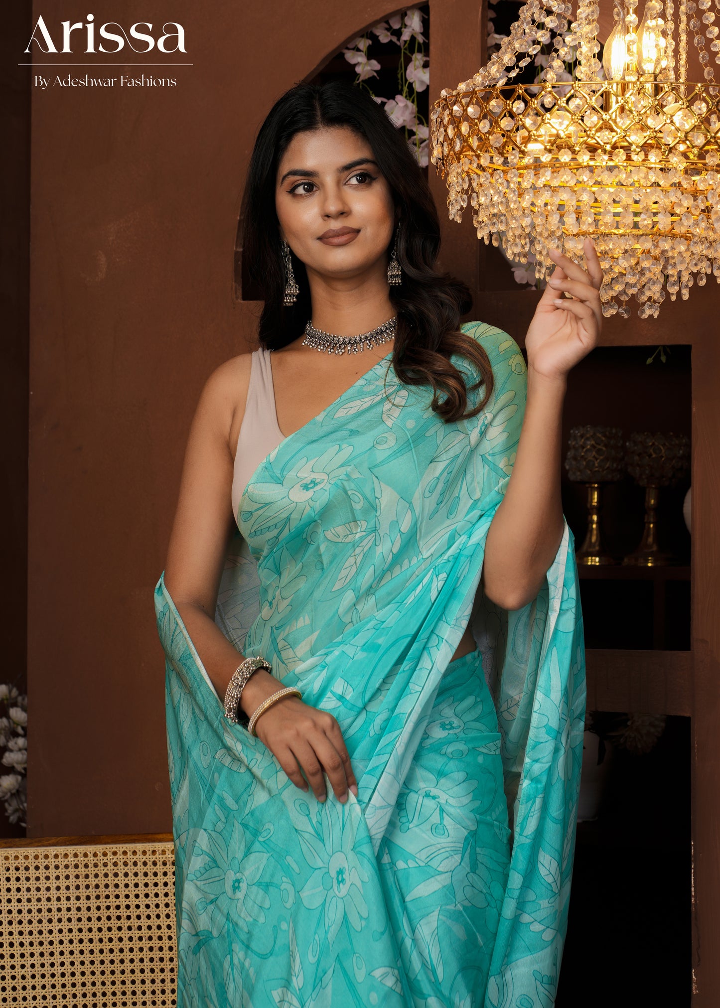 Aahana Sky Blue Pure Chinnon Saree