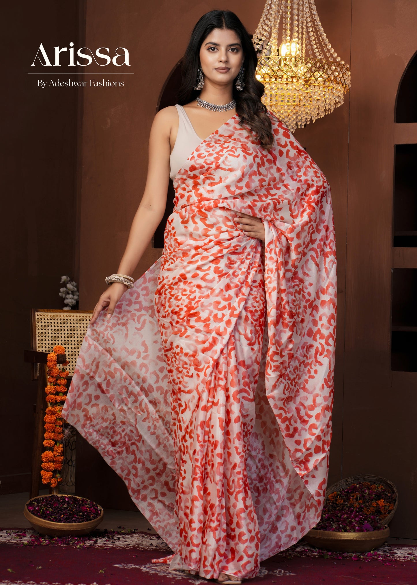 Aahana Valentine Red Pure Chinnon Saree