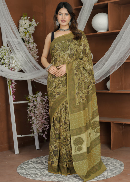 Heena: Ajrak Pure Mul Cotton Saree