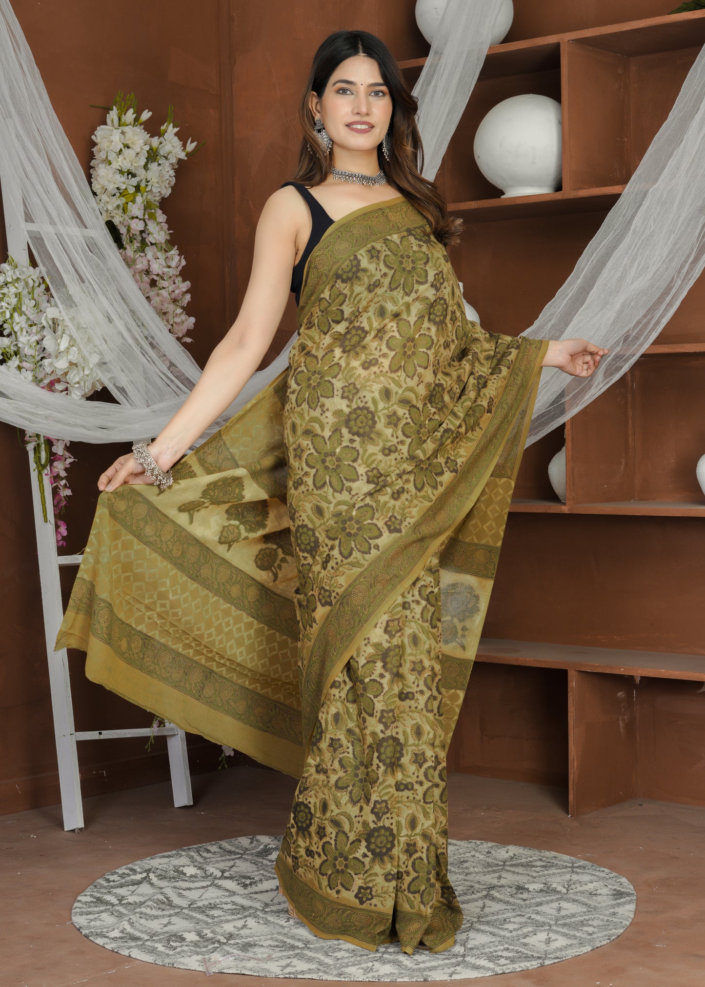 Heena: Ajrak Pure Mul Cotton Saree
