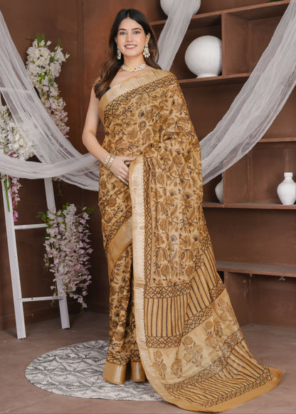 Kanshi: Rust Orange Ajrak Modal Chanderi Saree