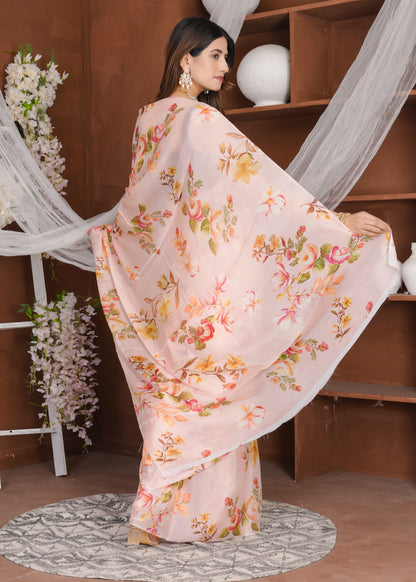 Aahana Pale Rose Pure Chinon Saree
