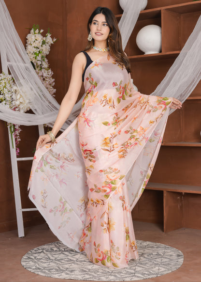 Aahana Pale Rose Pure Chinon Saree